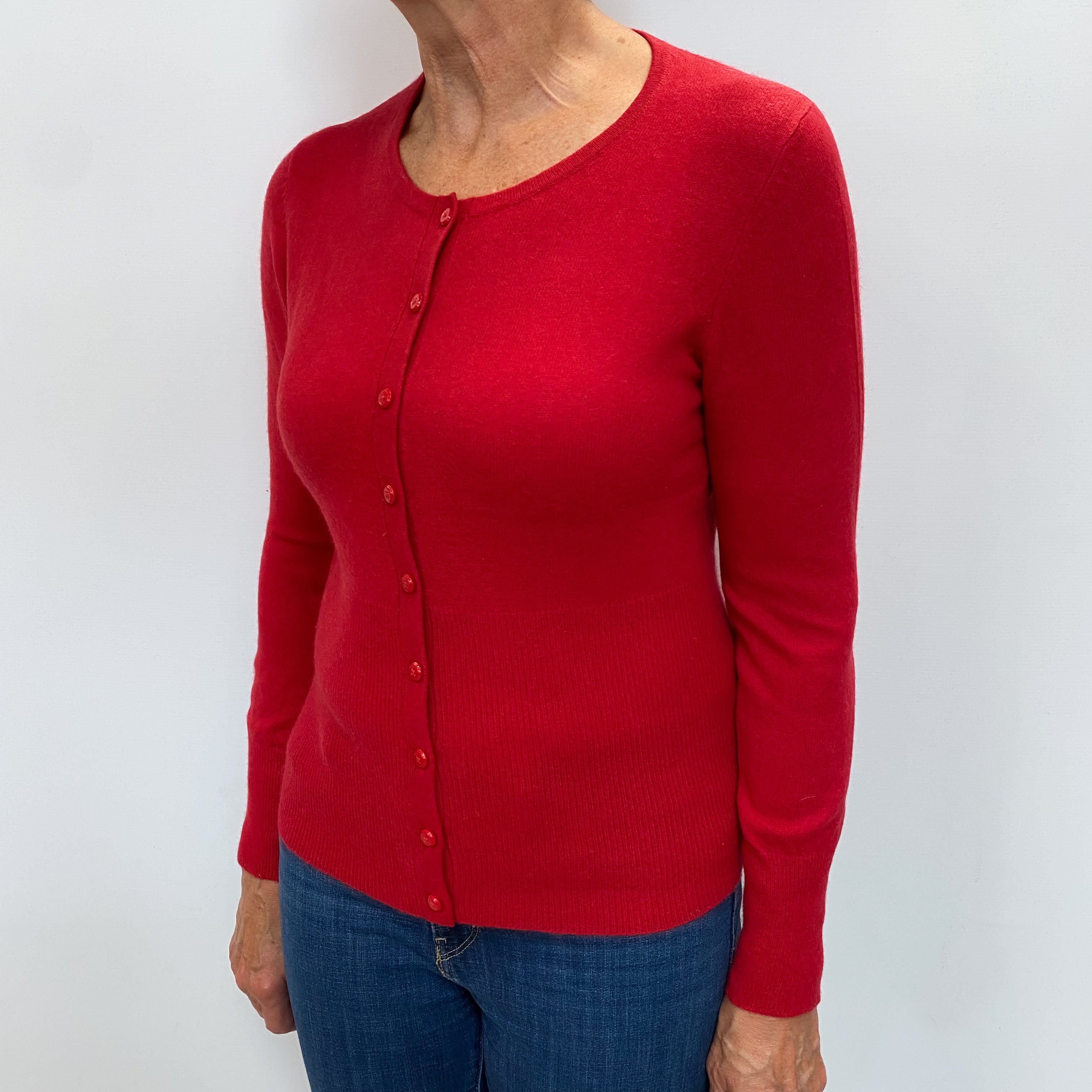 Post Box Red Cashmere Crew Neck Cardigan Medium