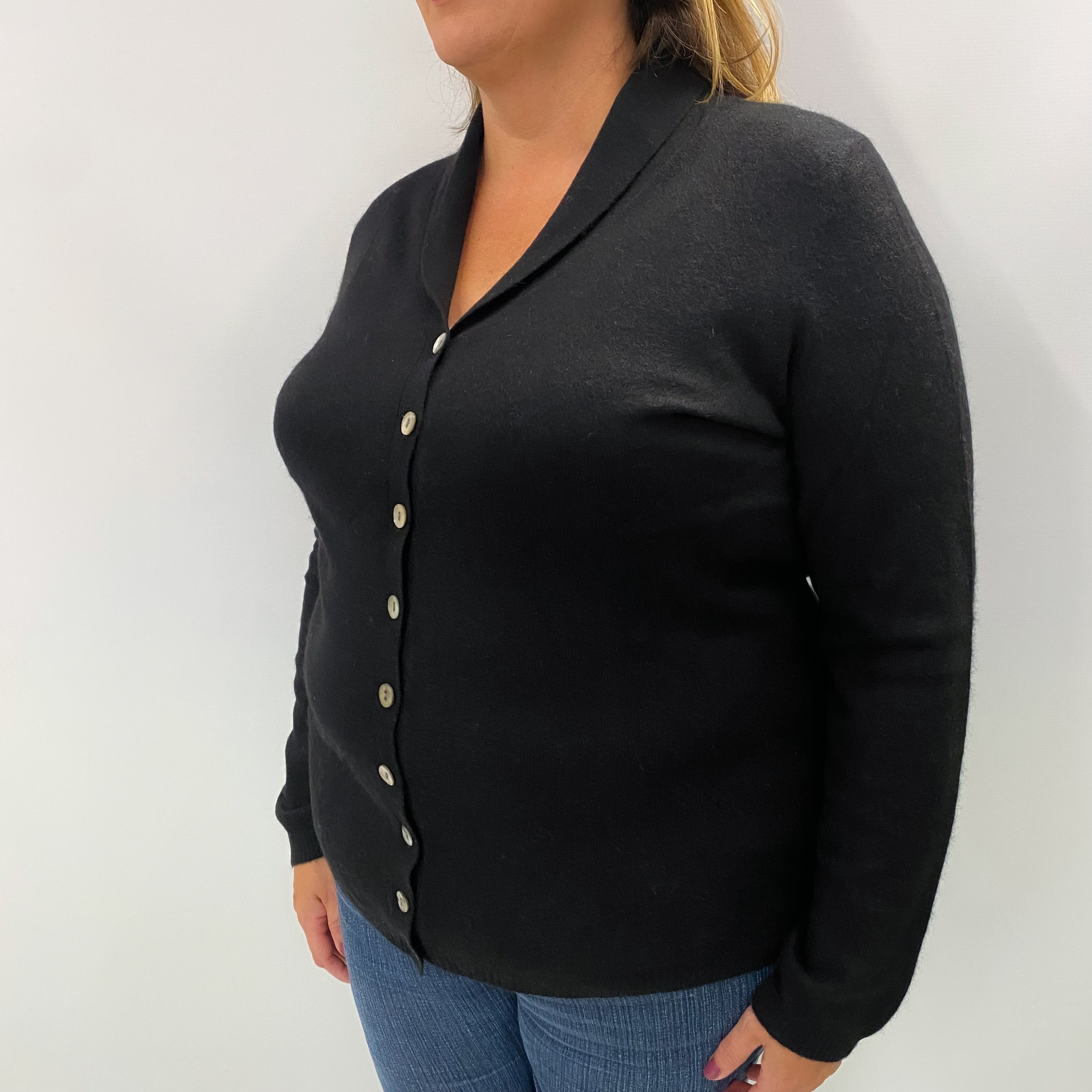 Black Cashmere Collared V Neck Cardigan Extra Large