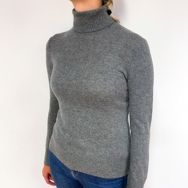 Ash Grey Cashmere Polo Neck Jumper Small