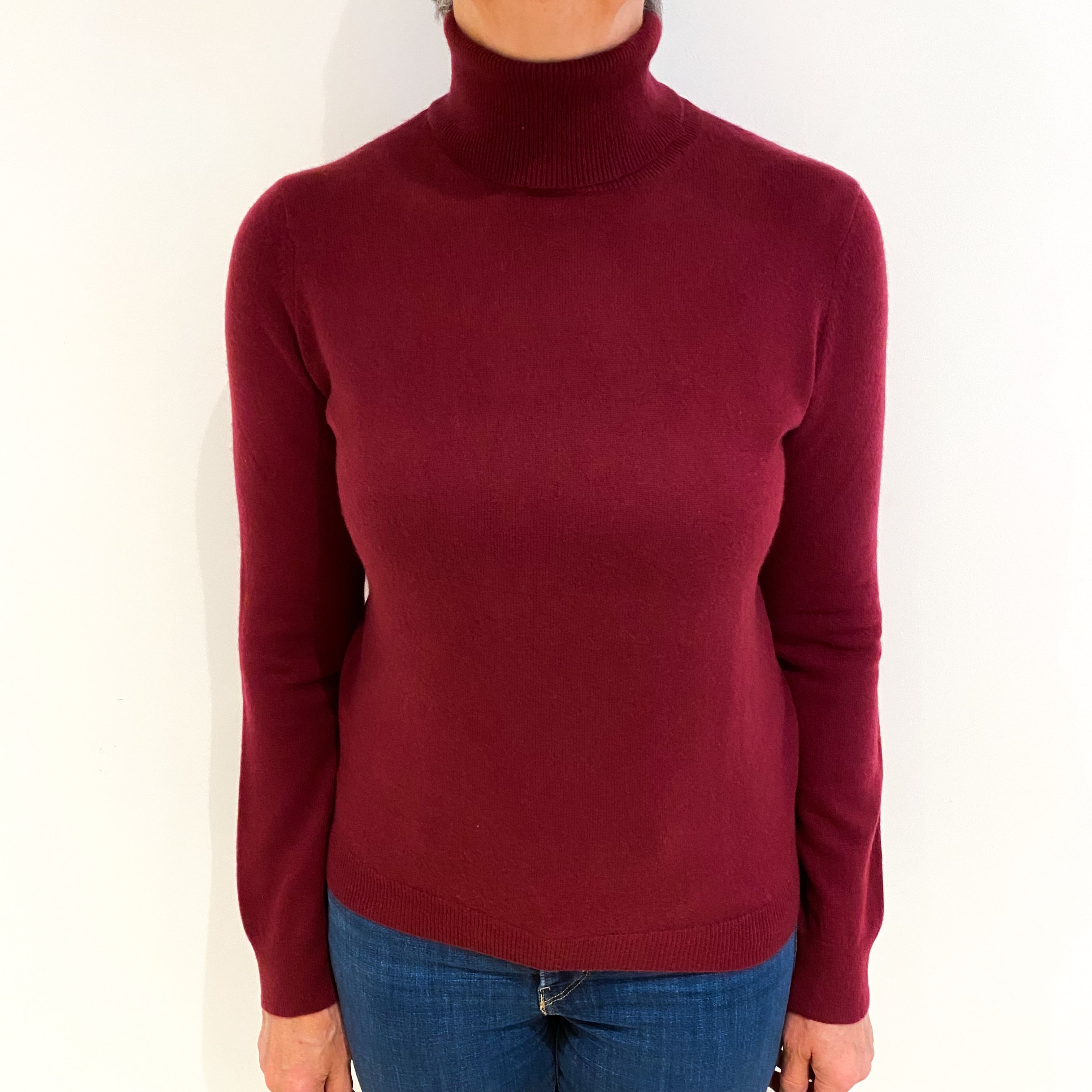 Brick Red Cashmere Polo Neck Jumper Medium