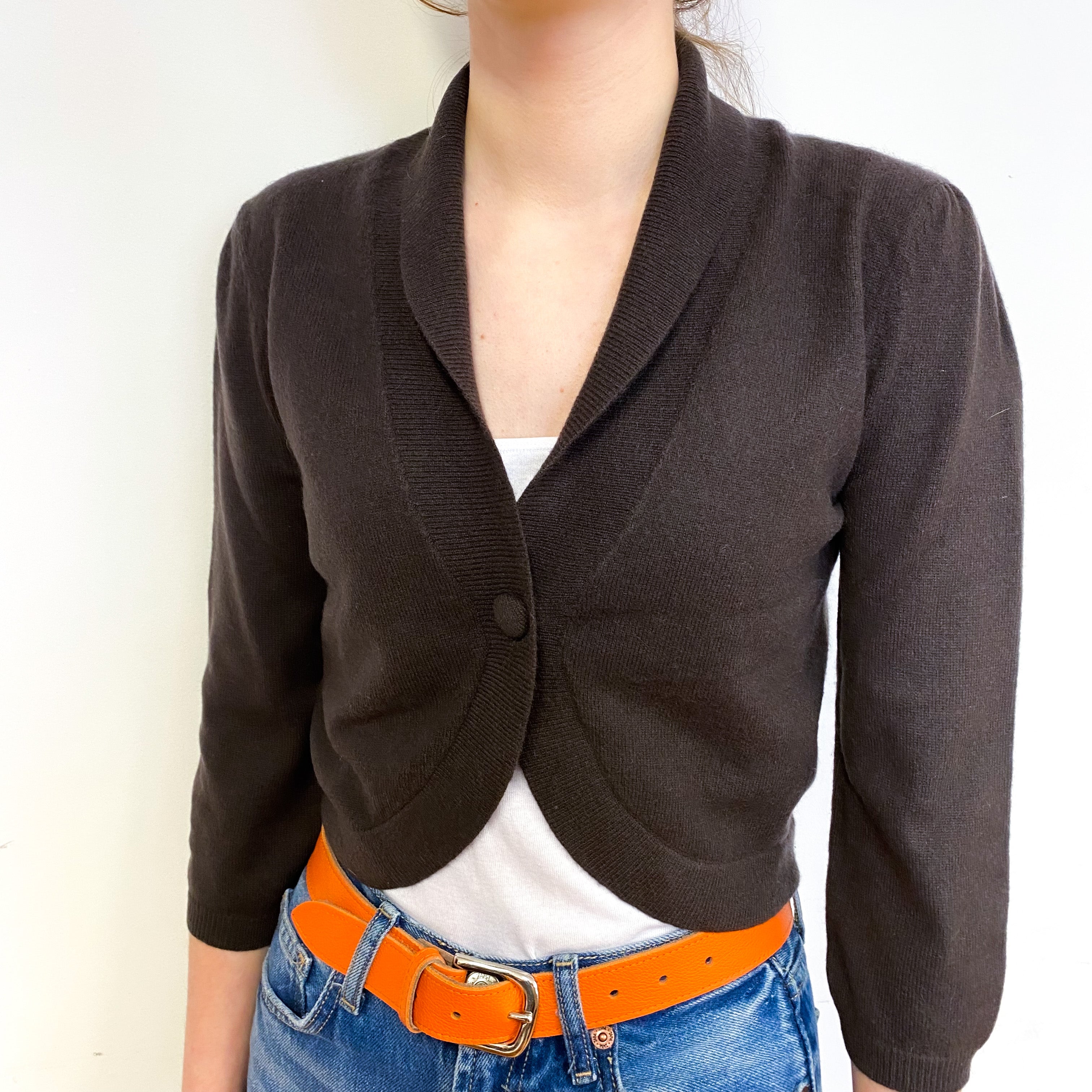 Mole Brown 3/4 Sleeve Cashmere Bolero Cardigan Extra Small