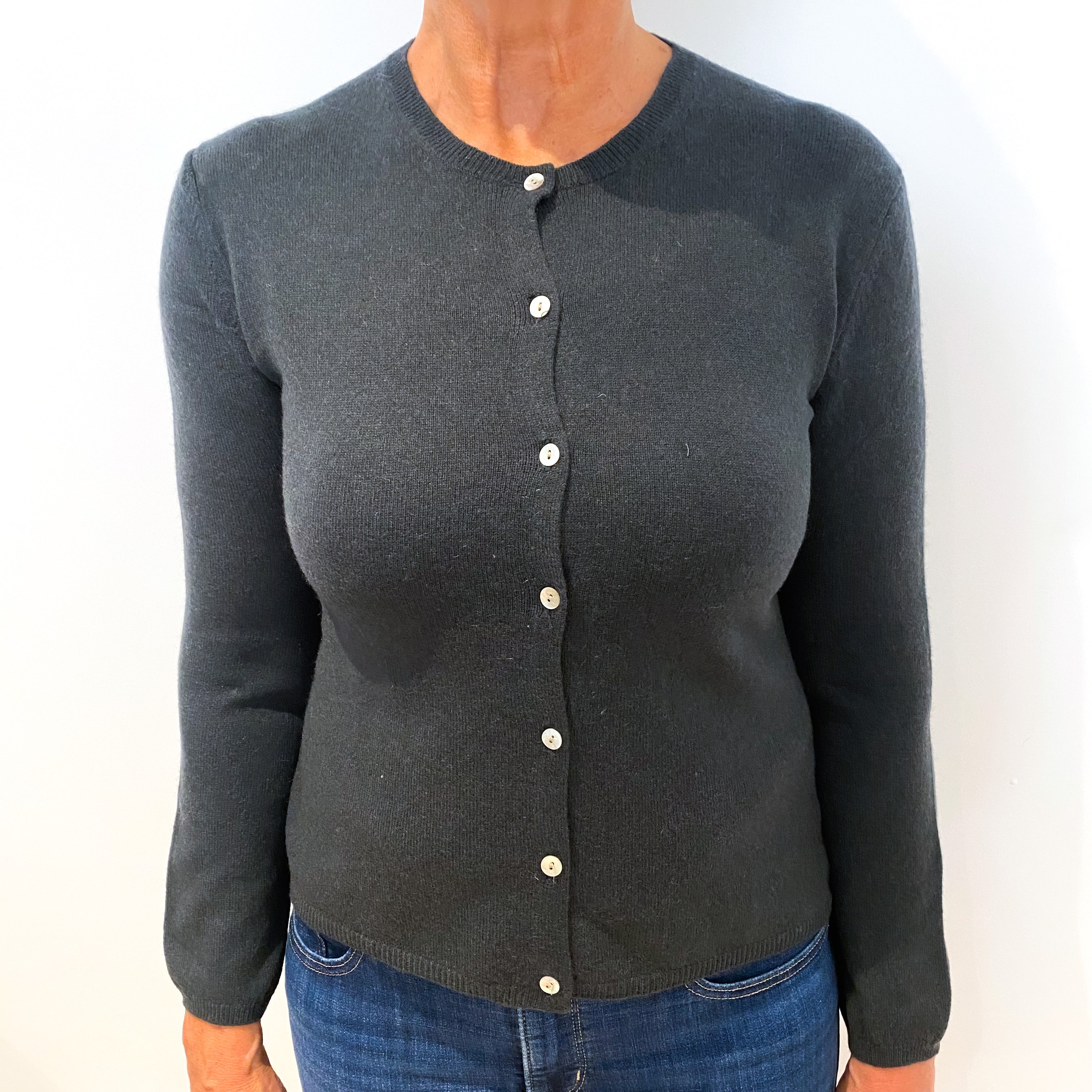 Darkest Khaki Cashmere Crew Neck Cardigan Medium