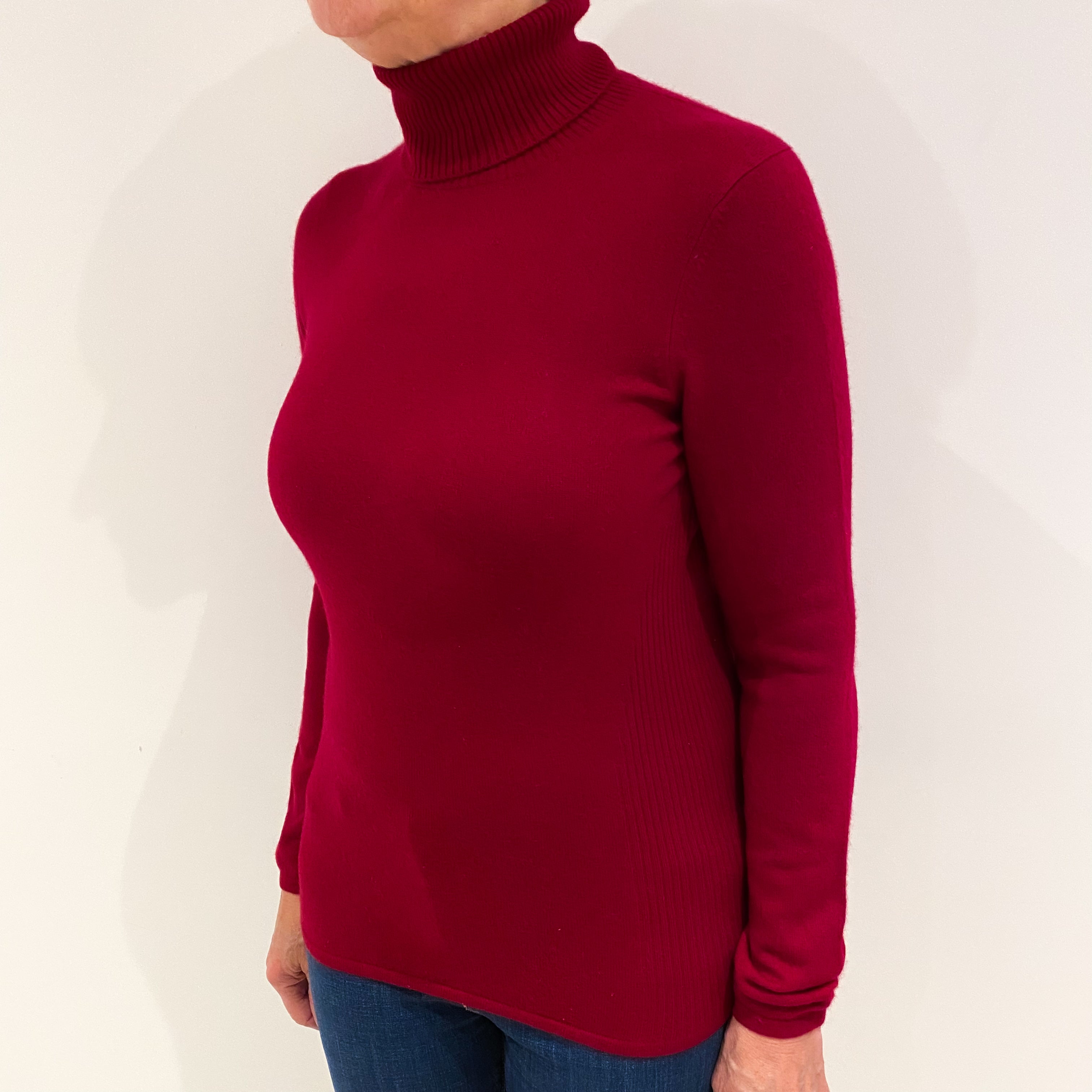 Crimson Red Cashmere Polo Neck Jumper Medium
