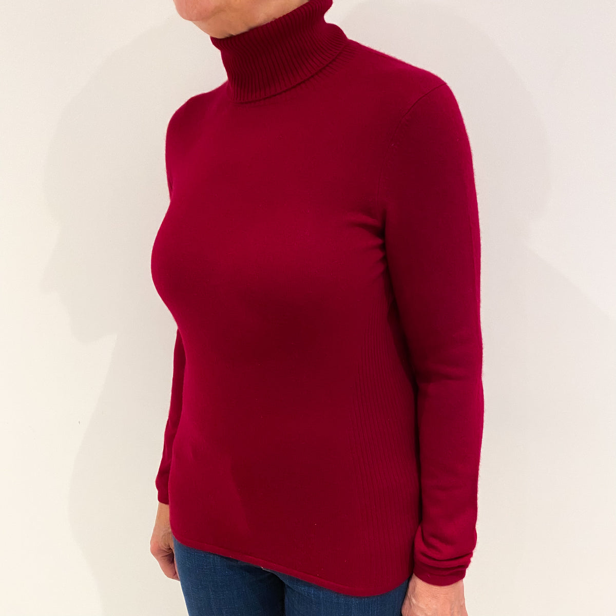 Crimson Red Cashmere Polo Neck Jumper Medium
