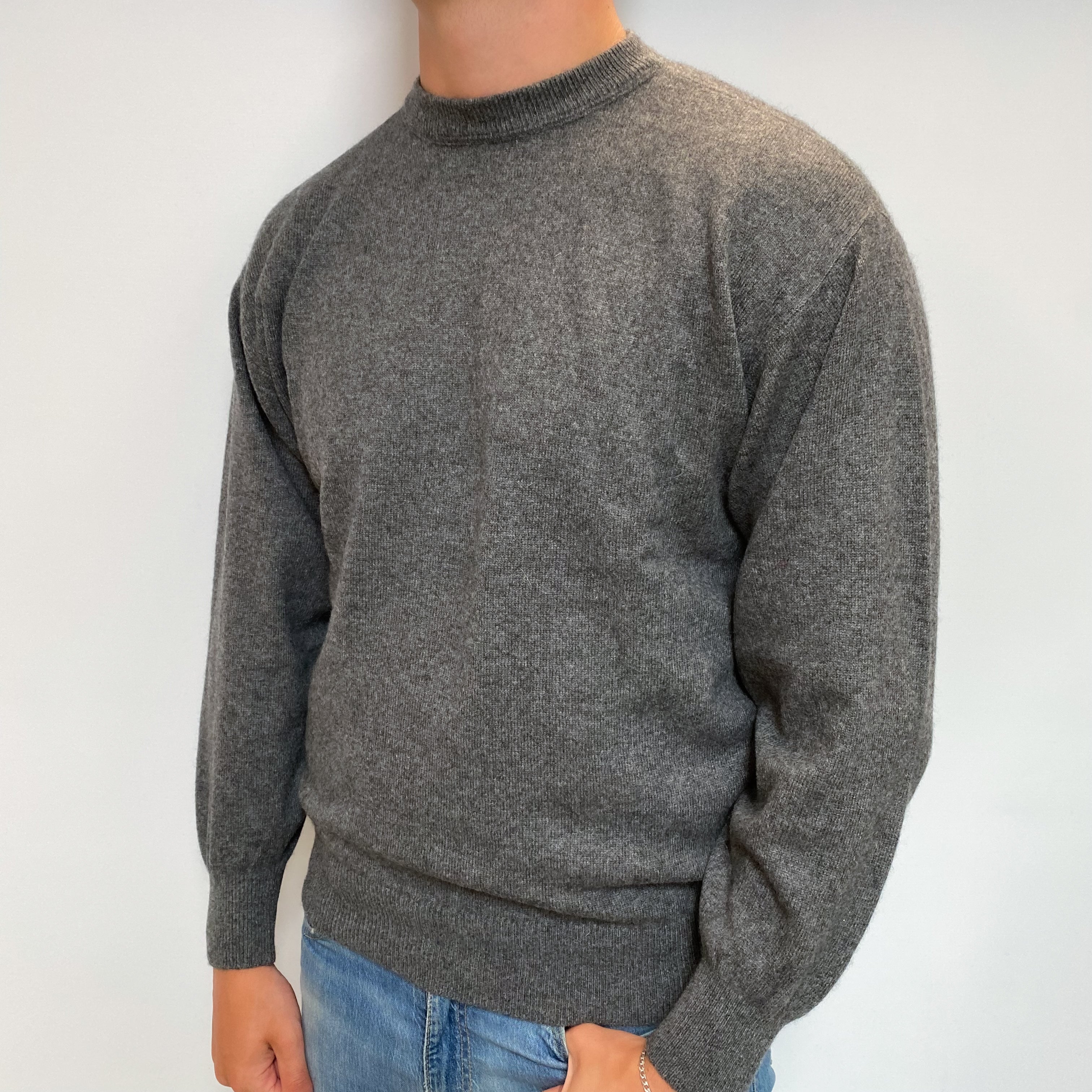 Men's Pringle Slate Grey Cashmere Crew Neck Jumper XL