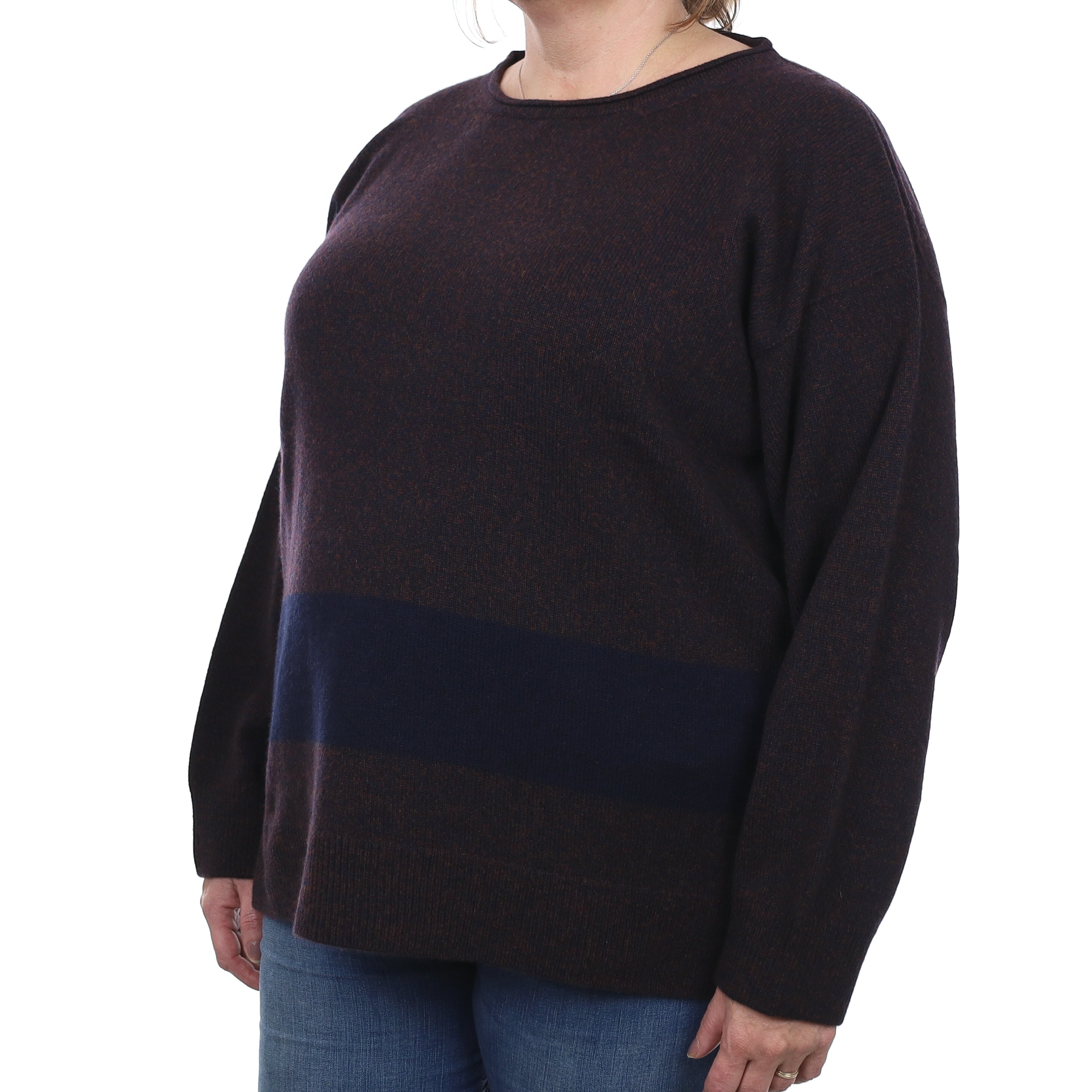 Brand New Scottish Chocolate and Navy Marl Cashmere Crew Neck Jumper XXL