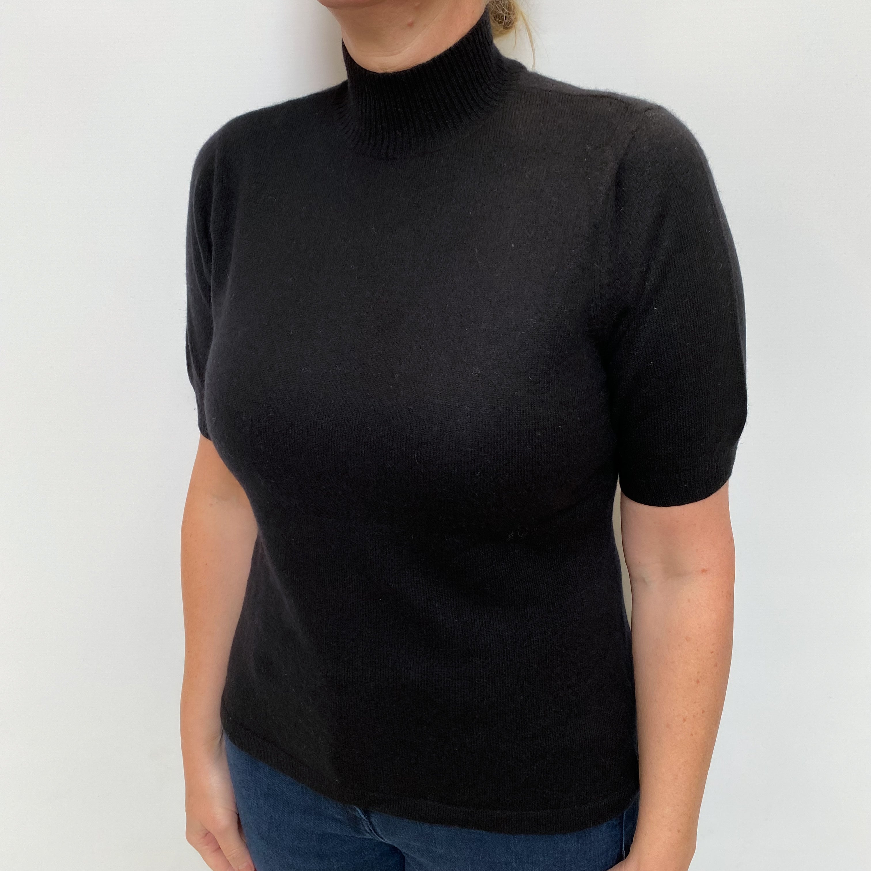 Black Cashmere Short Sleeve Turtle Neck Jumper Large