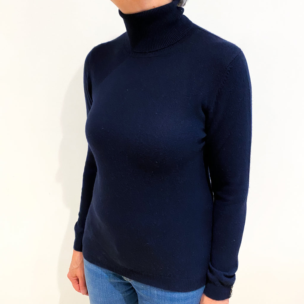 Navy Blue Cashmere Polo Neck Jumper Medium