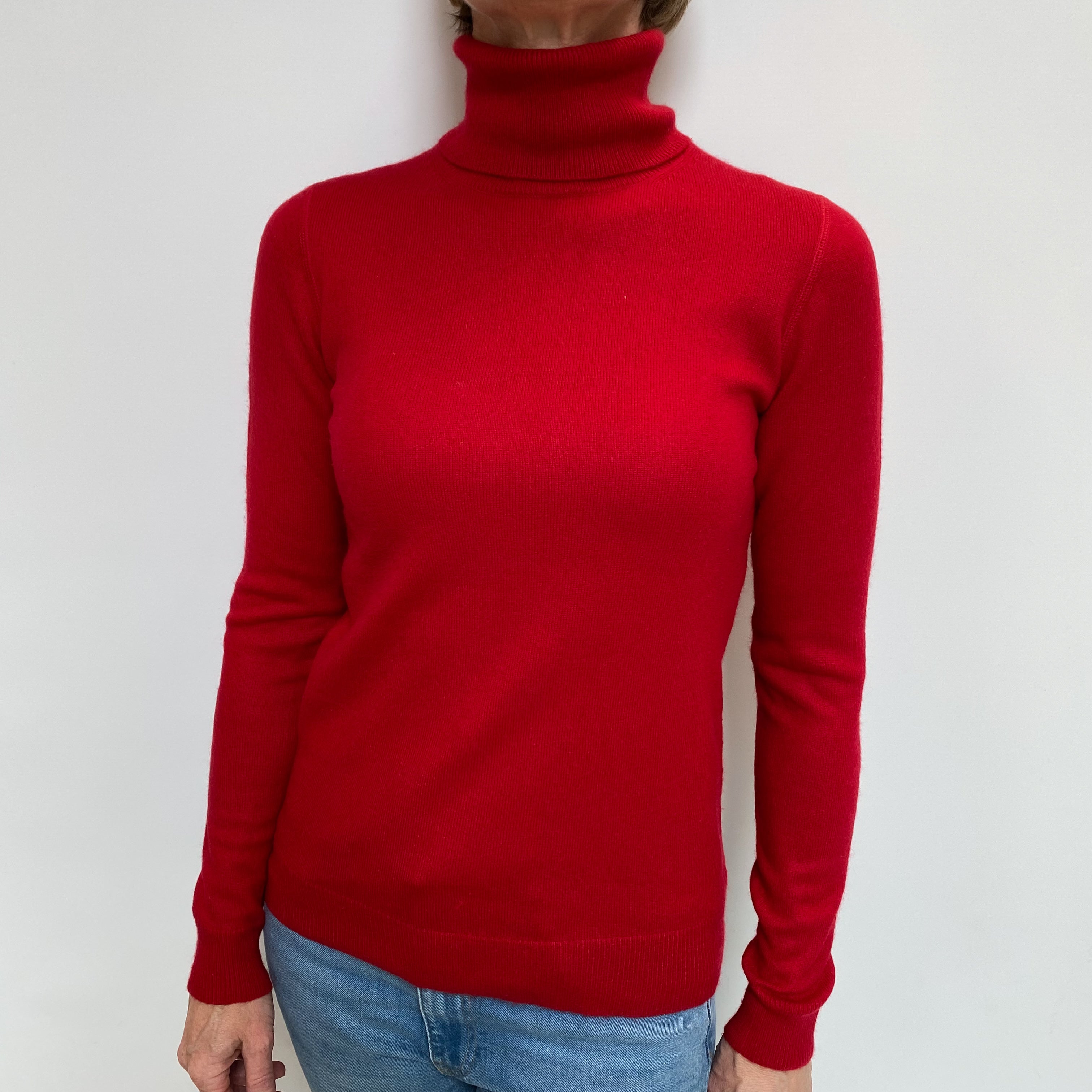 Post Box Red Cashmere Polo Neck Jumper Small