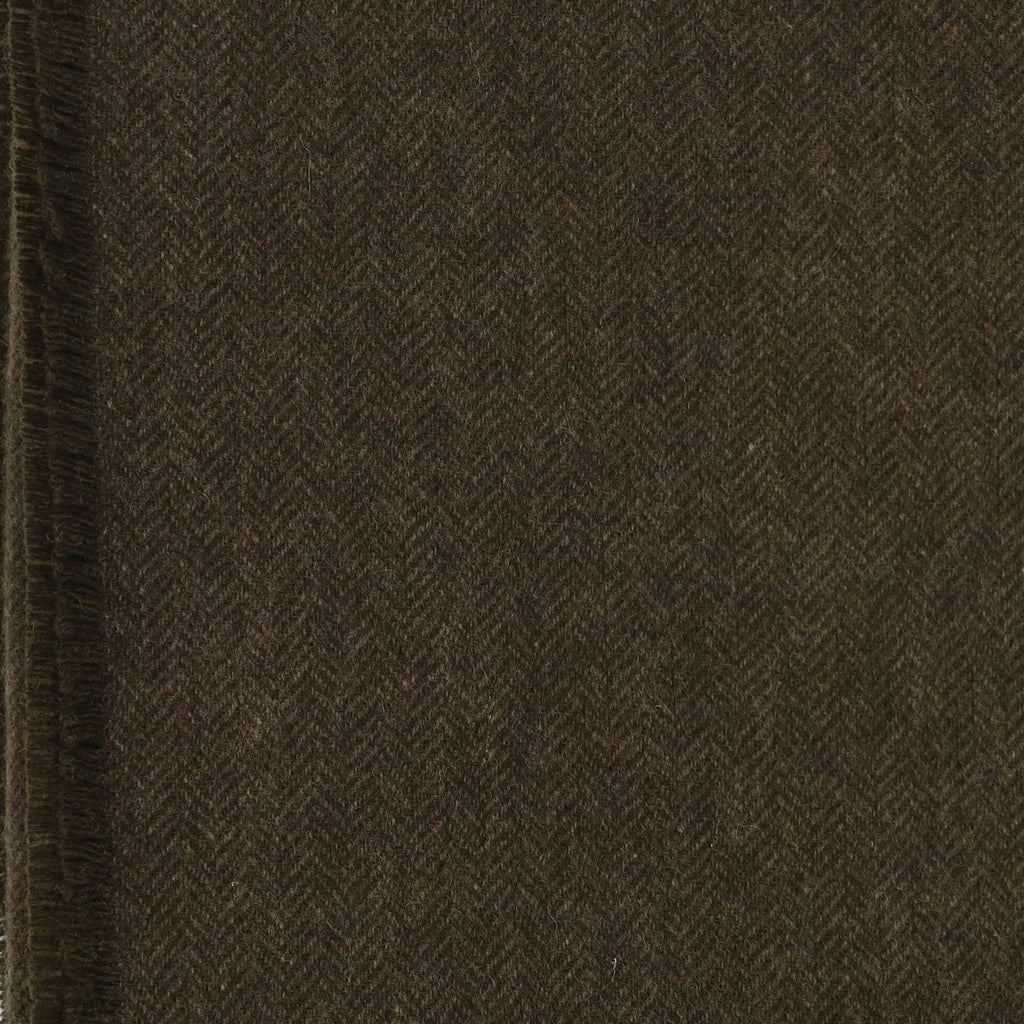 Brand New English Deep Khaki and Mocha Herringbone Luxury Woven Cashmere Blanket