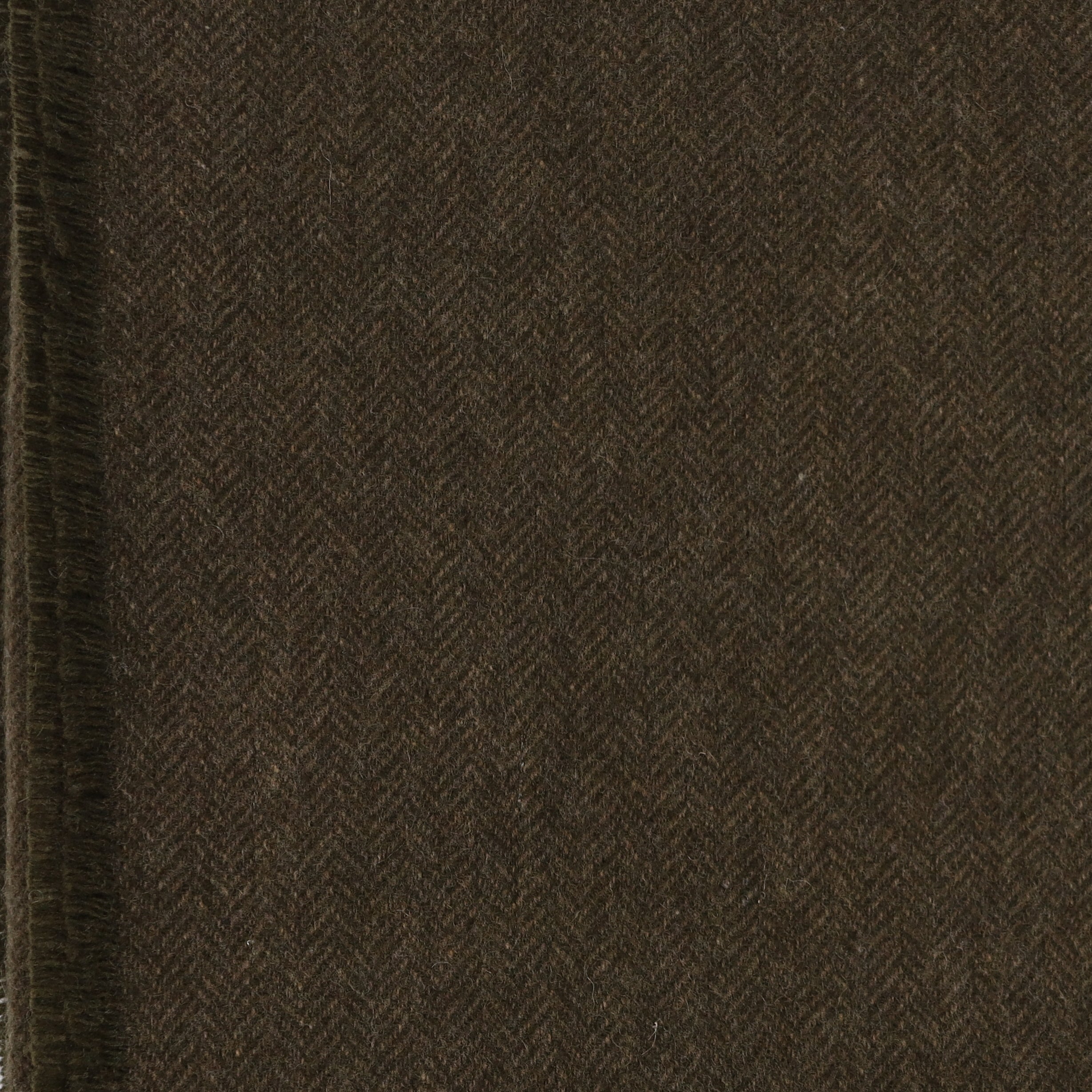 Brand New English Deep Khaki and Mocha Herringbone Luxury Woven Cashmere Blanket