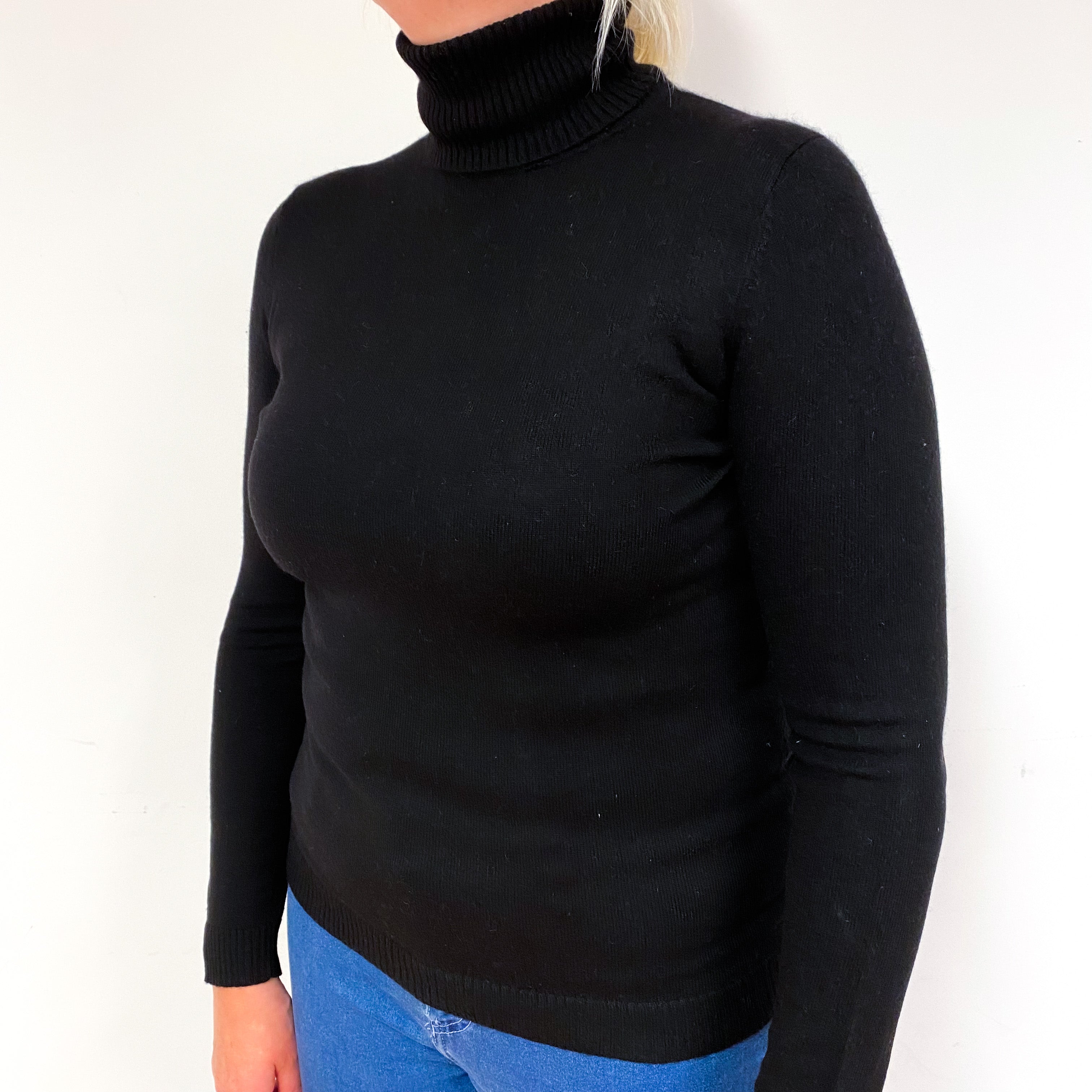 Black Cashmere Polo Neck Jumper Large