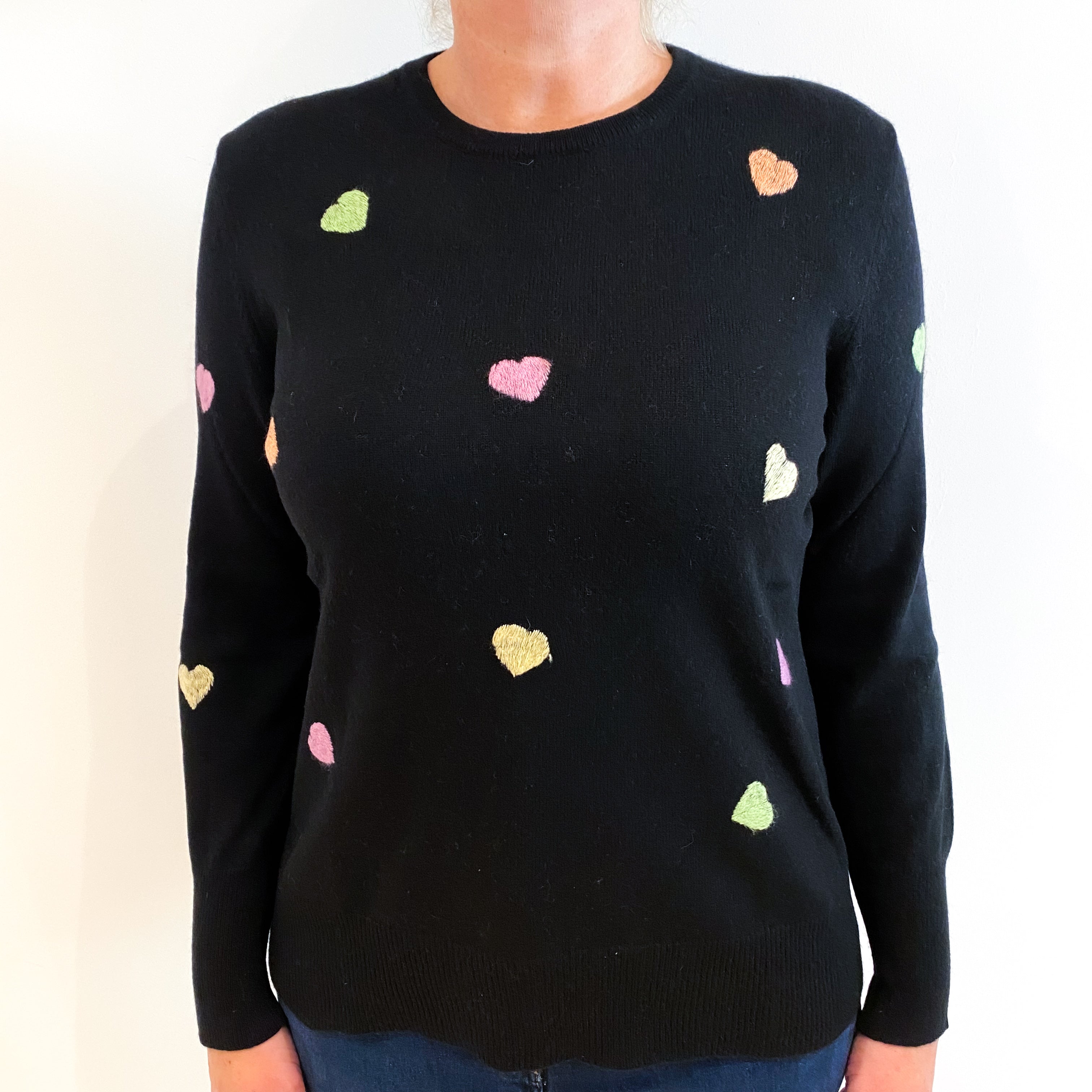 Black Love Heart Front Cashmere Crew Neck Jumper Large