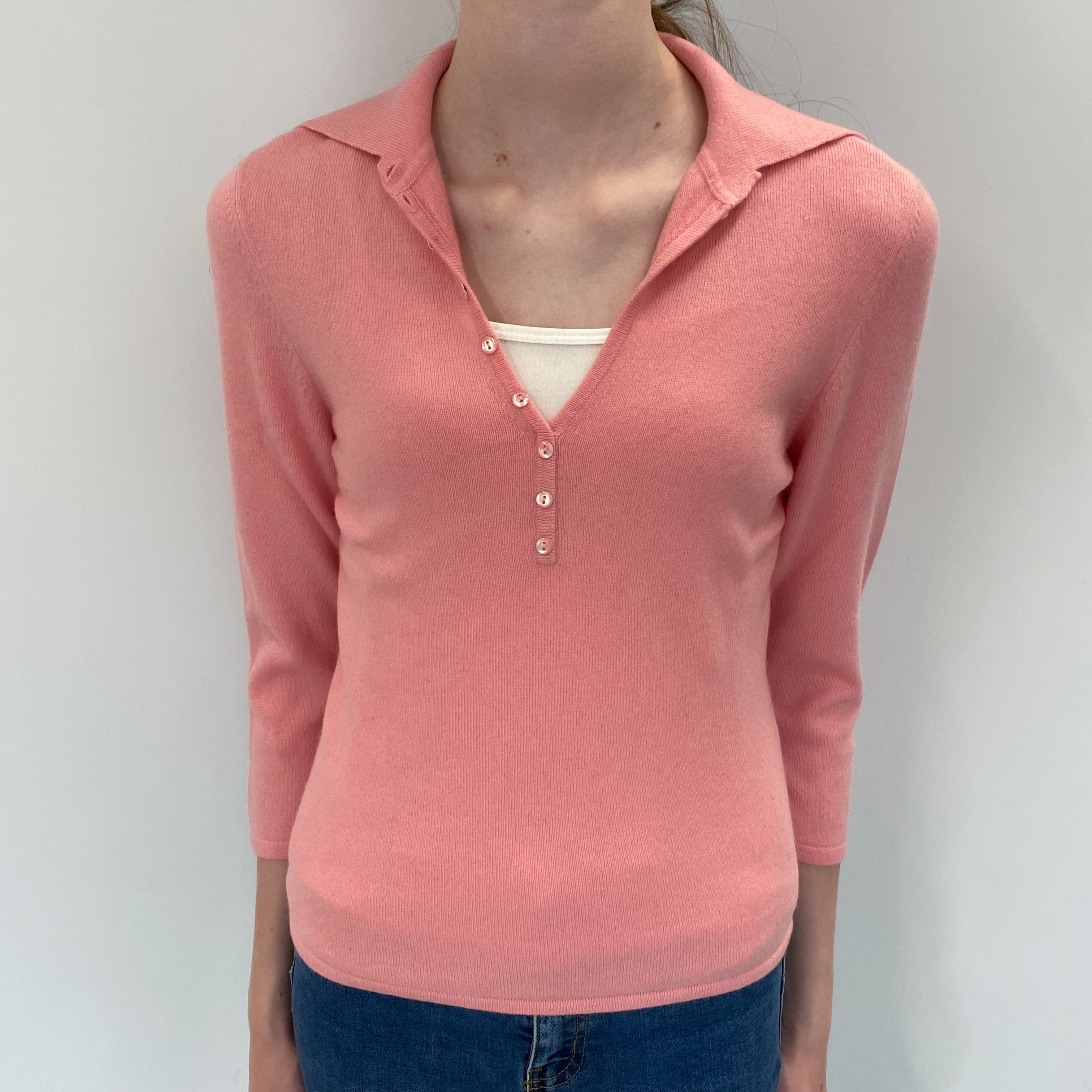 Sugar Mouse Pink Cashmere Collared V Neck Jumper Extra Small
