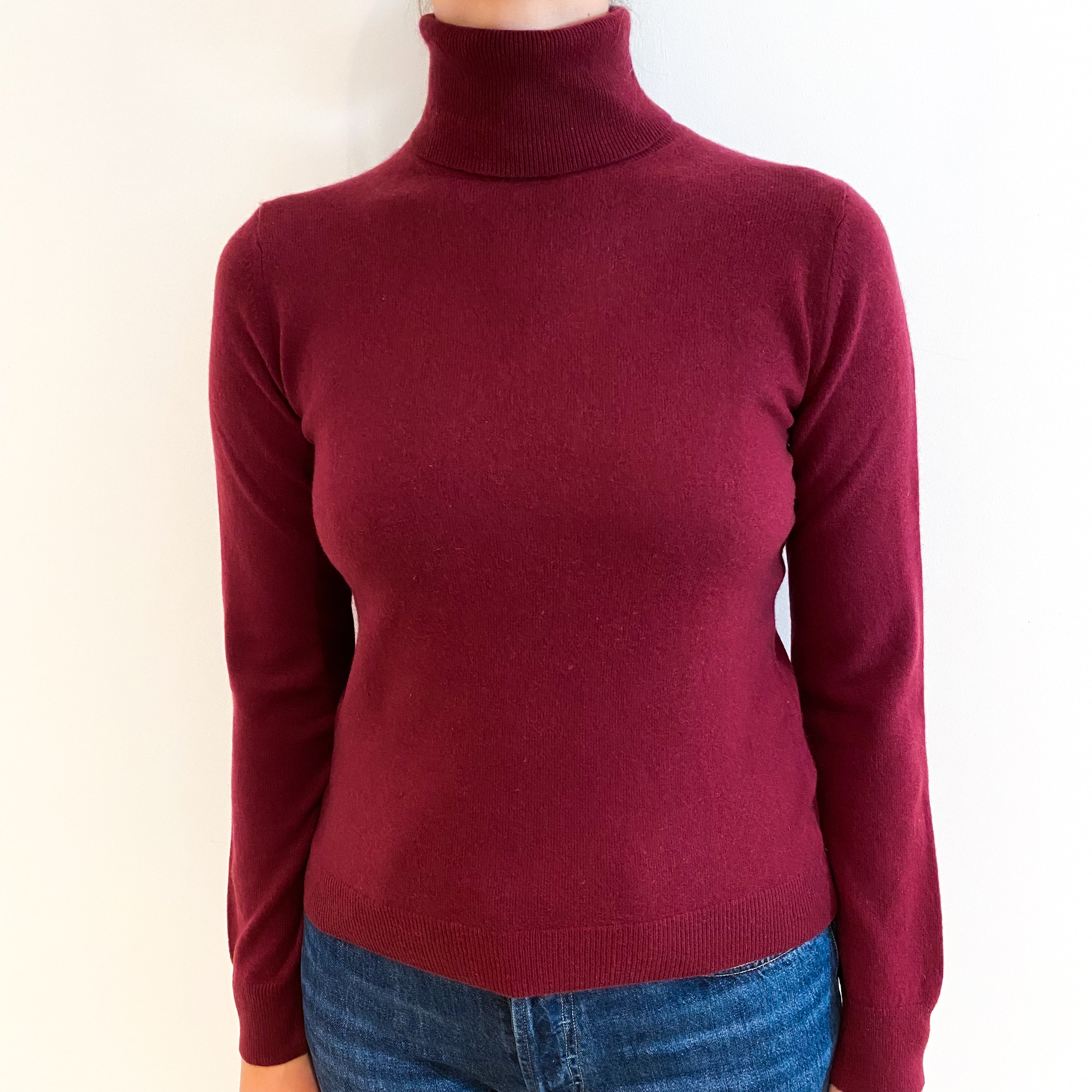 Burgundy Red Cashmere Polo Neck Jumper Small