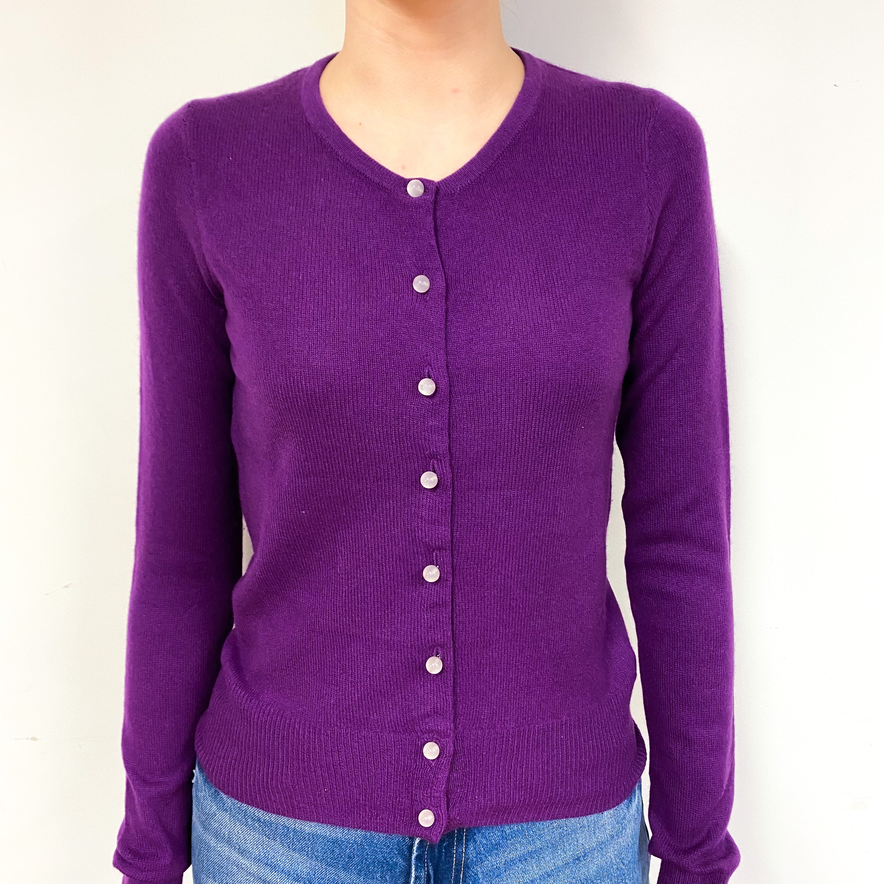 Violet Purple Cashmere Crew Neck Cardigan Extra Small