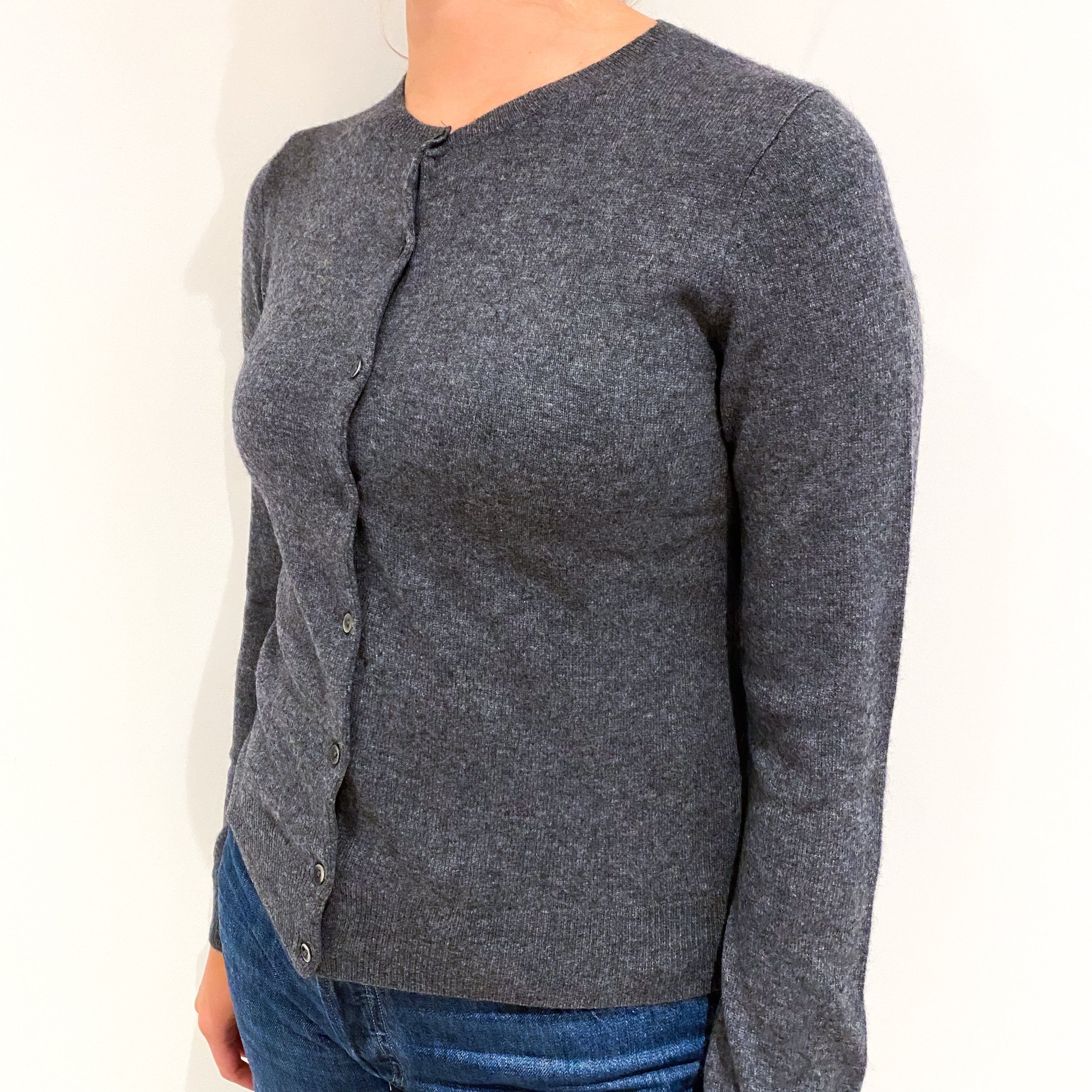 Slate Grey Cashmere Crew Neck Cardigan Small