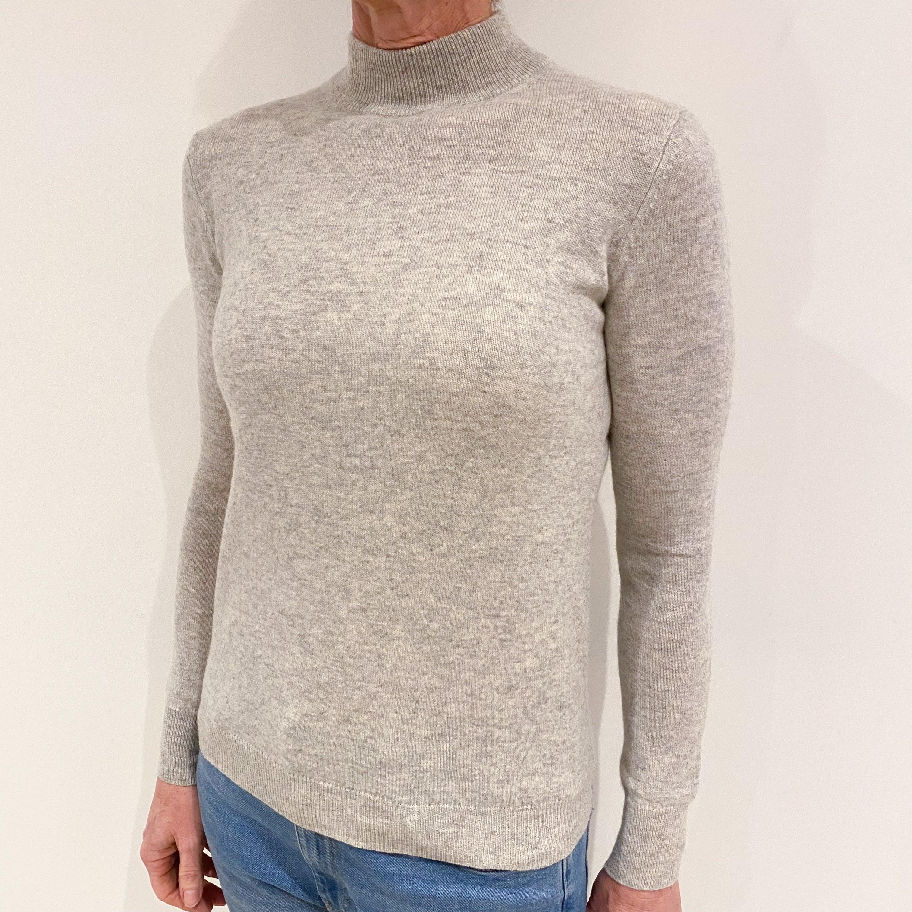 Mist Grey Cashmere Turtle Neck Jumper Small