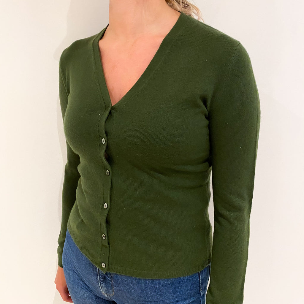 Pine Green Cashmere V Neck Cardigan Small
