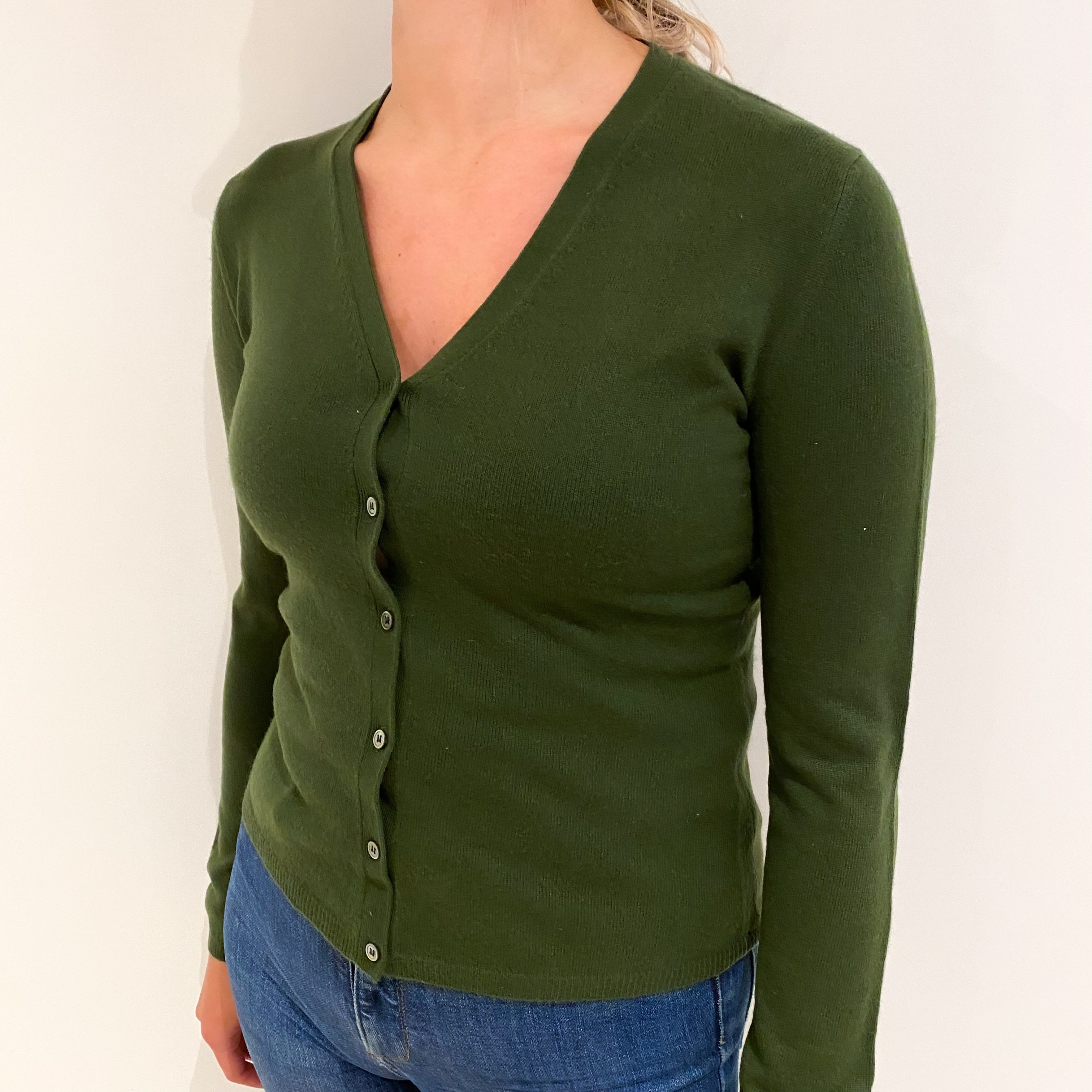 Pine Green Cashmere V Neck Cardigan Small