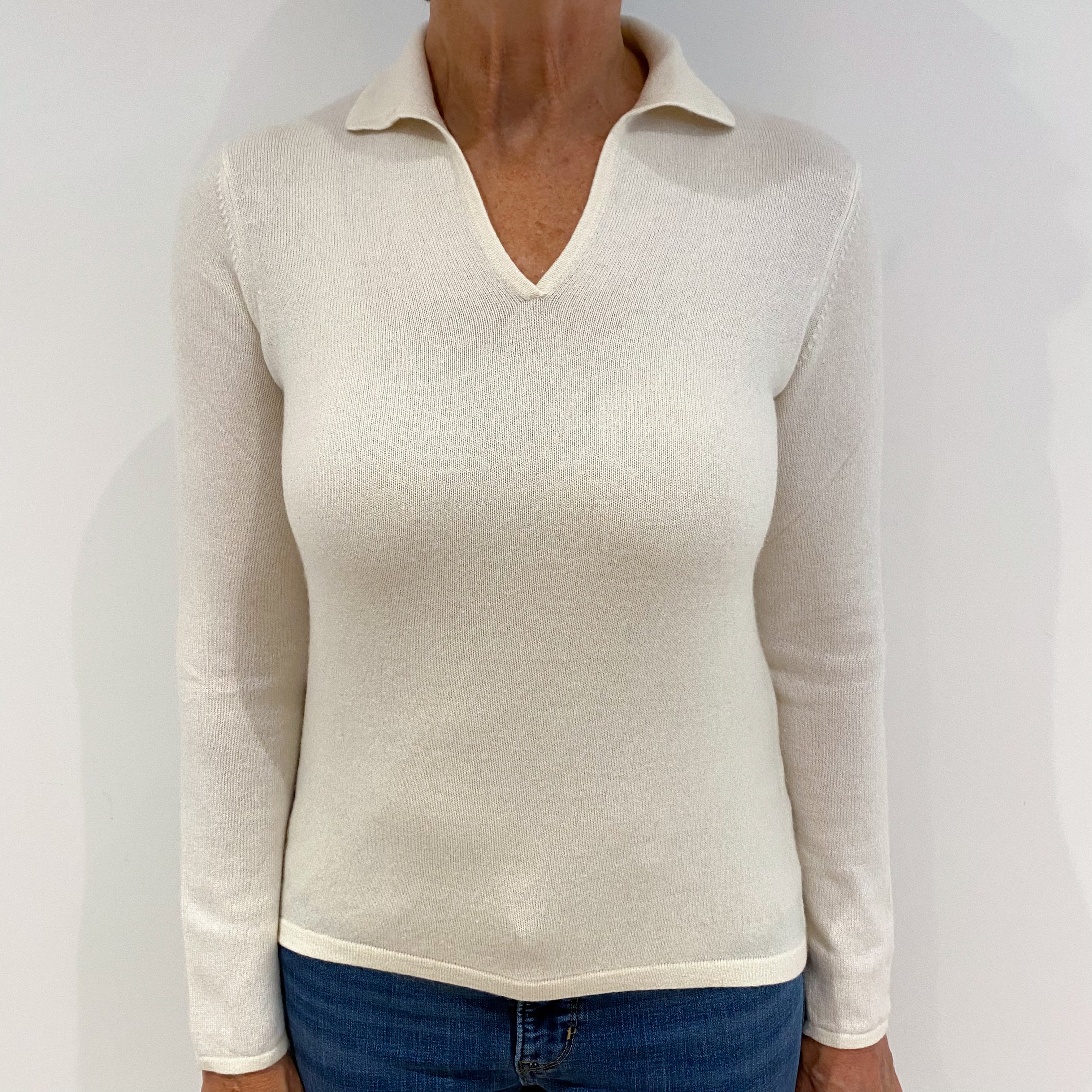 Cream Cashmere Collared V-Neck Jumper Medium