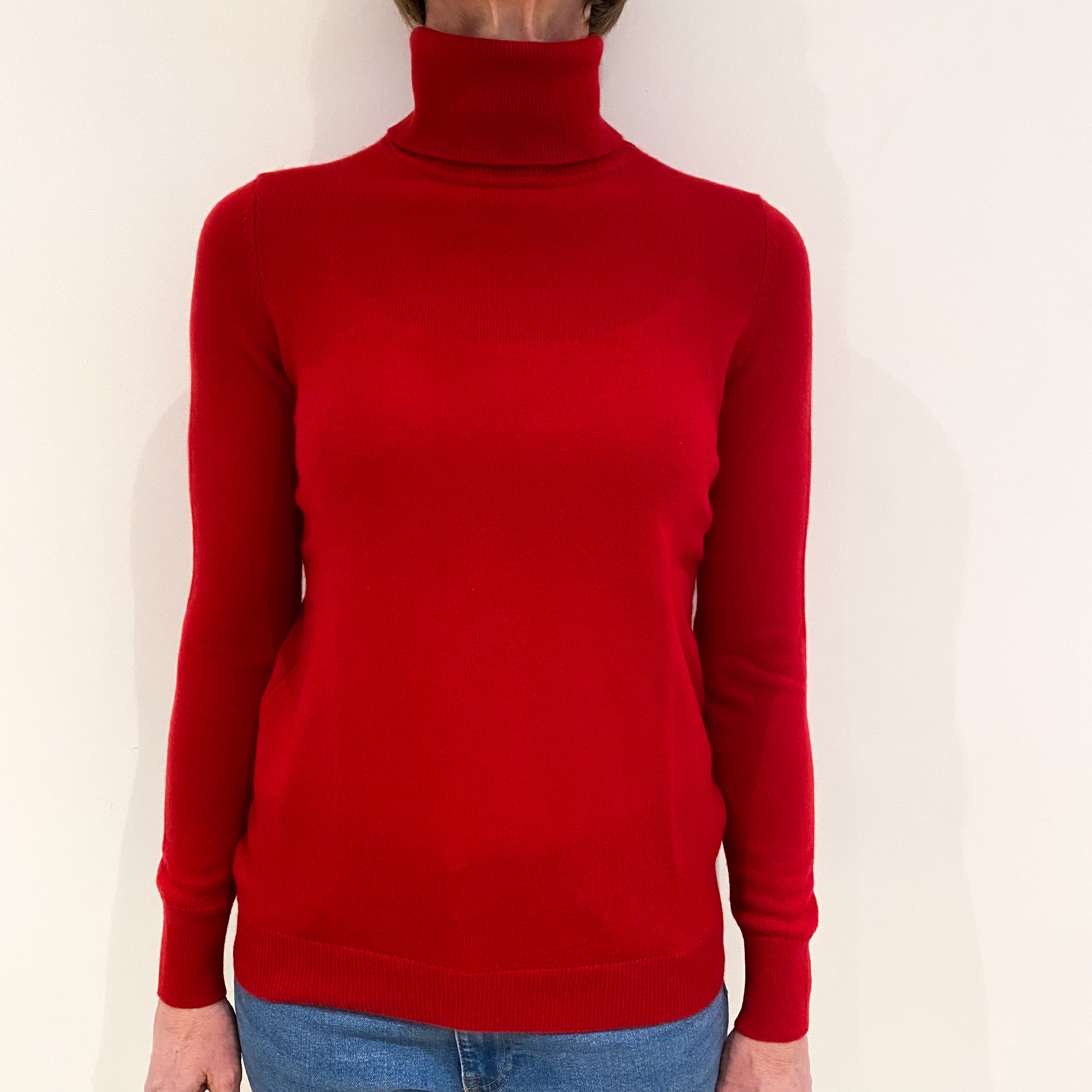 Scarlet Red Cashmere Polo Neck Jumper Small