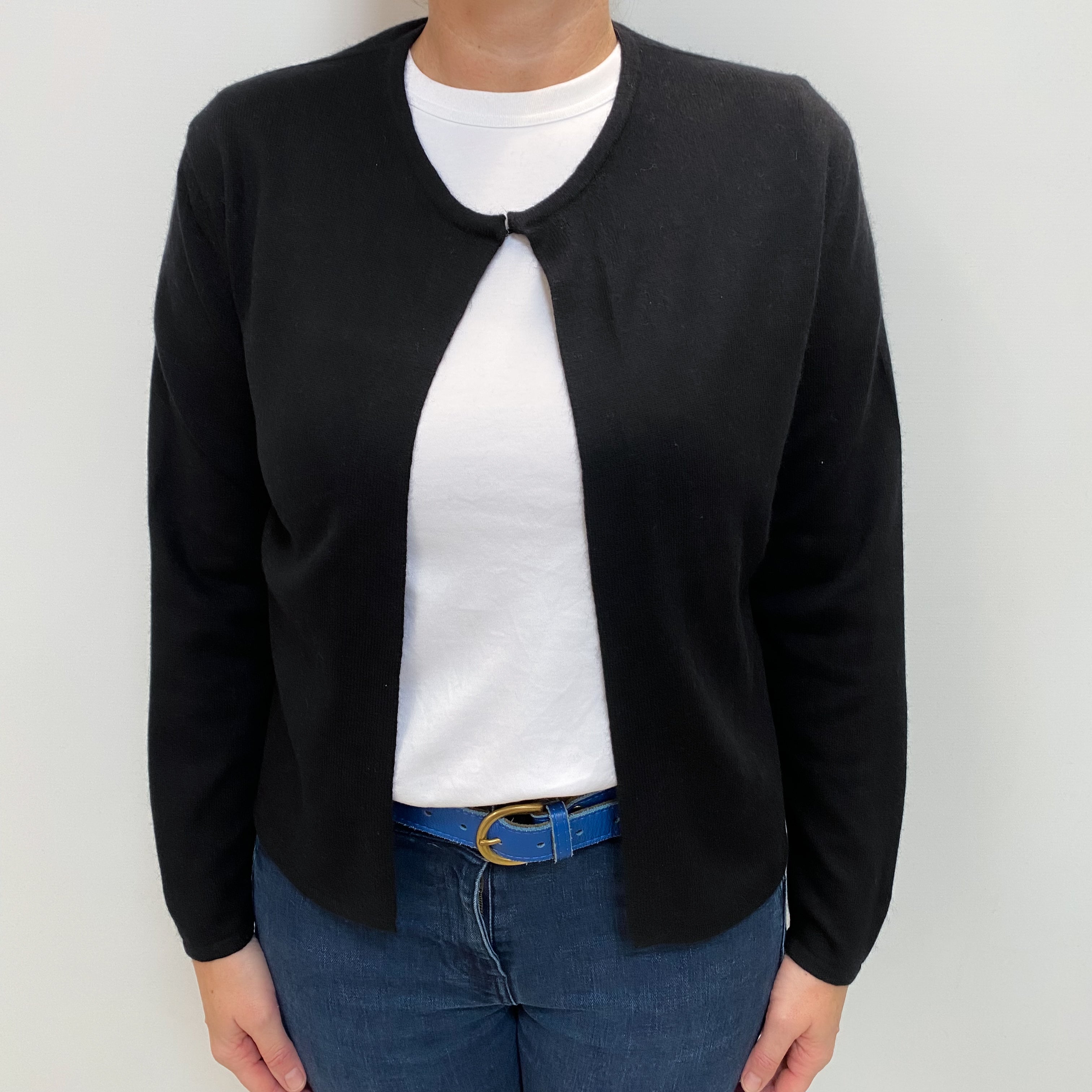 Neiman Marcus Black Cashmere Crew Cardigan Large