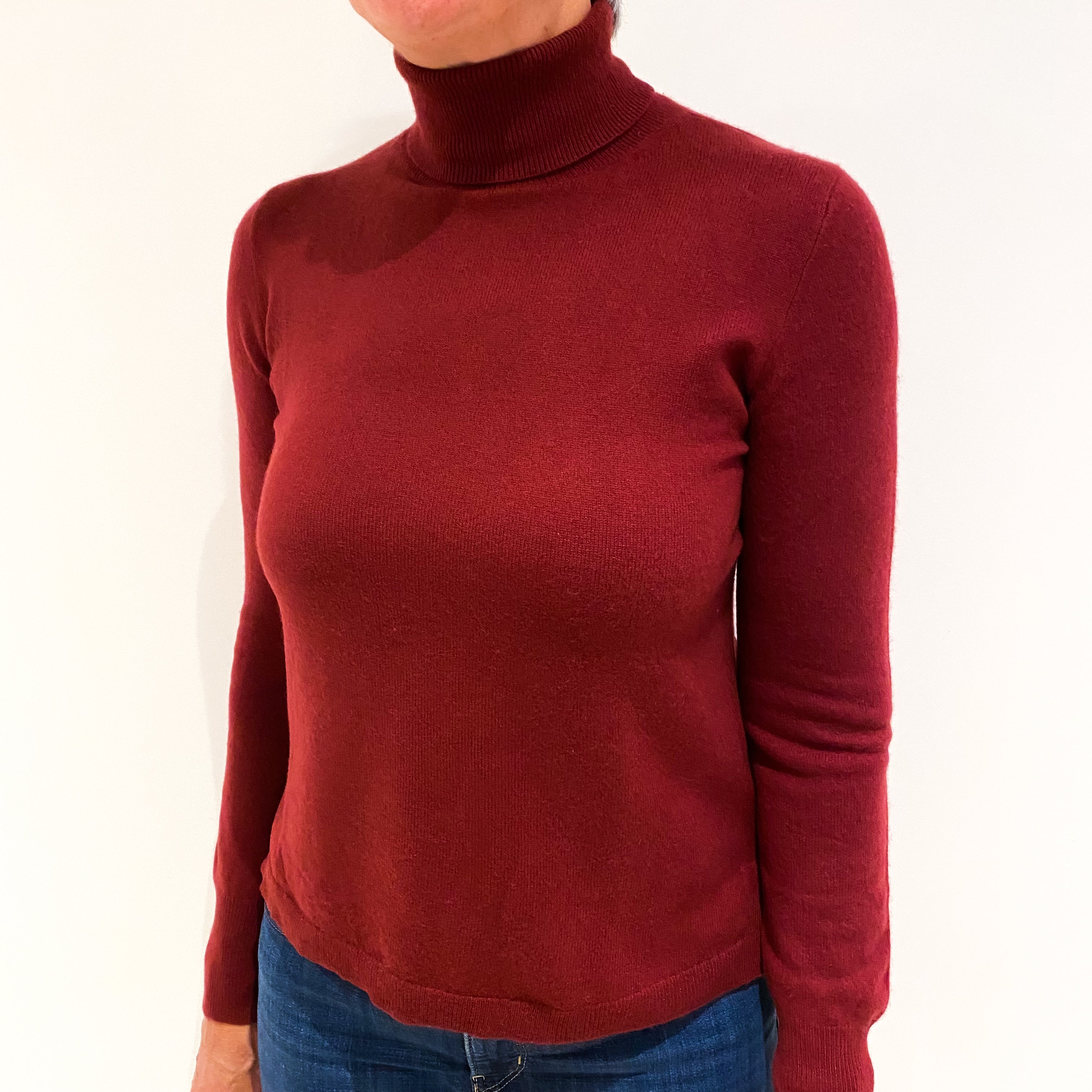 Burgundy Red Cashmere Polo Neck Jumper Medium