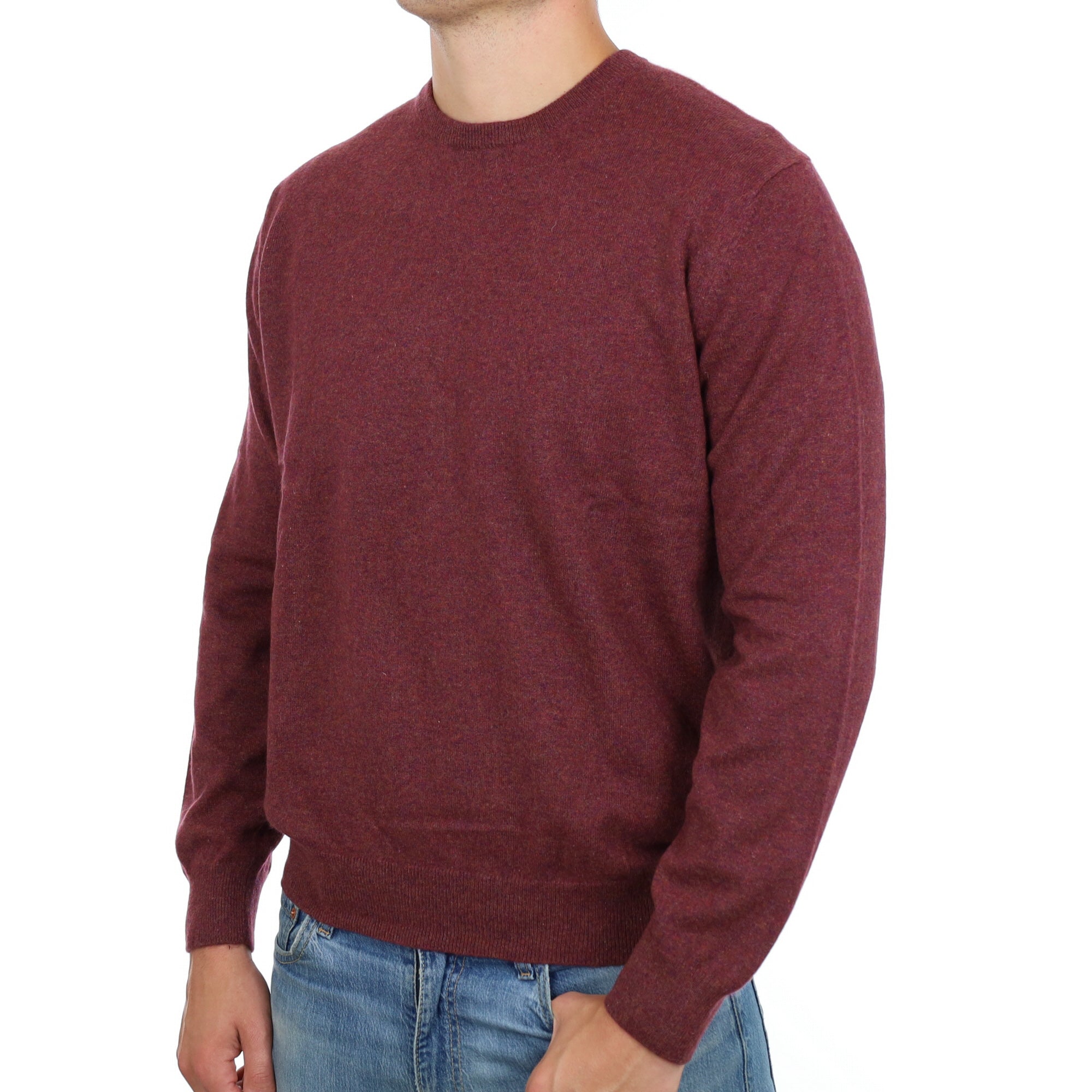 Men's Wine Red Marl Cashmere Crew Neck Jumper XXL
