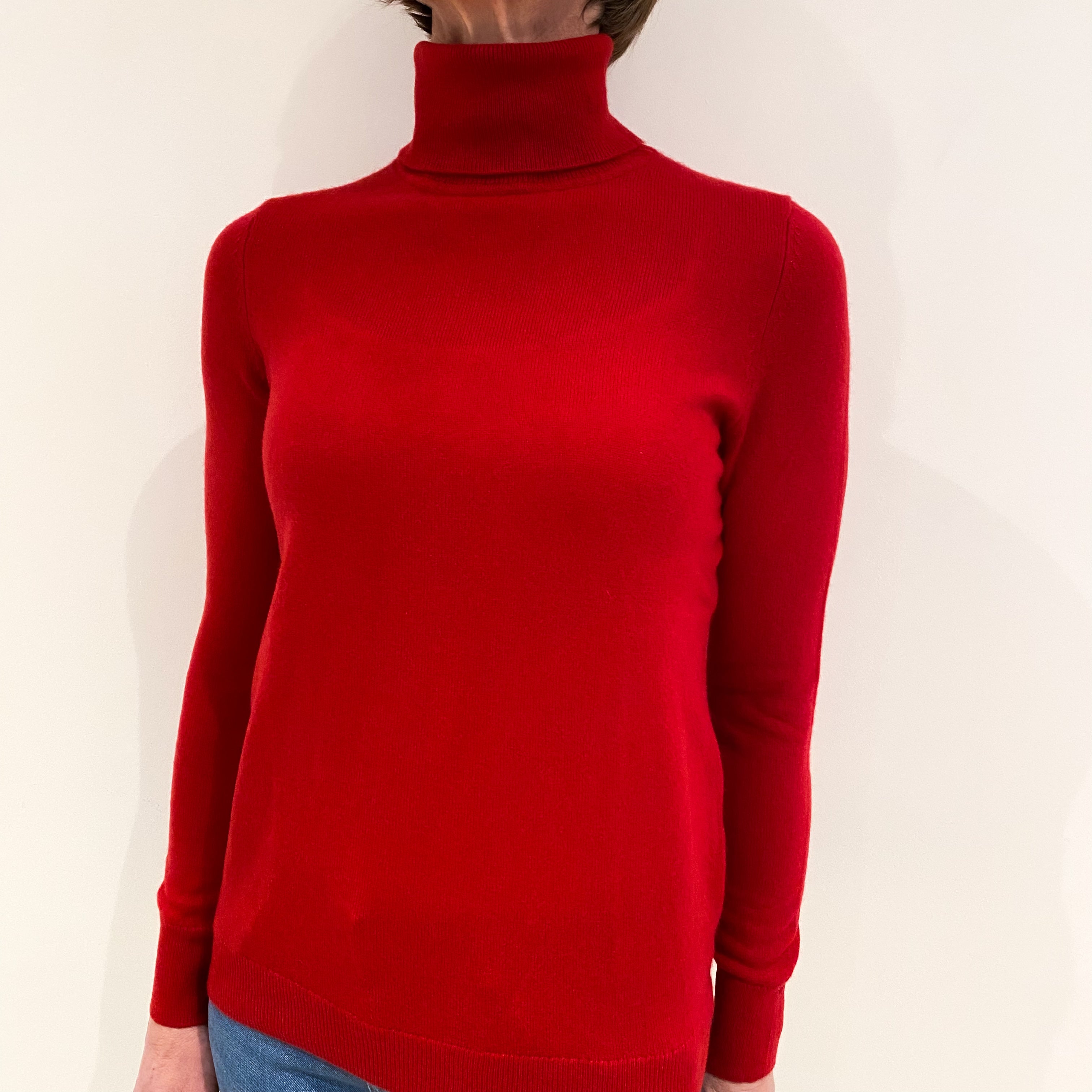Scarlet Red Cashmere Polo Neck Jumper Small