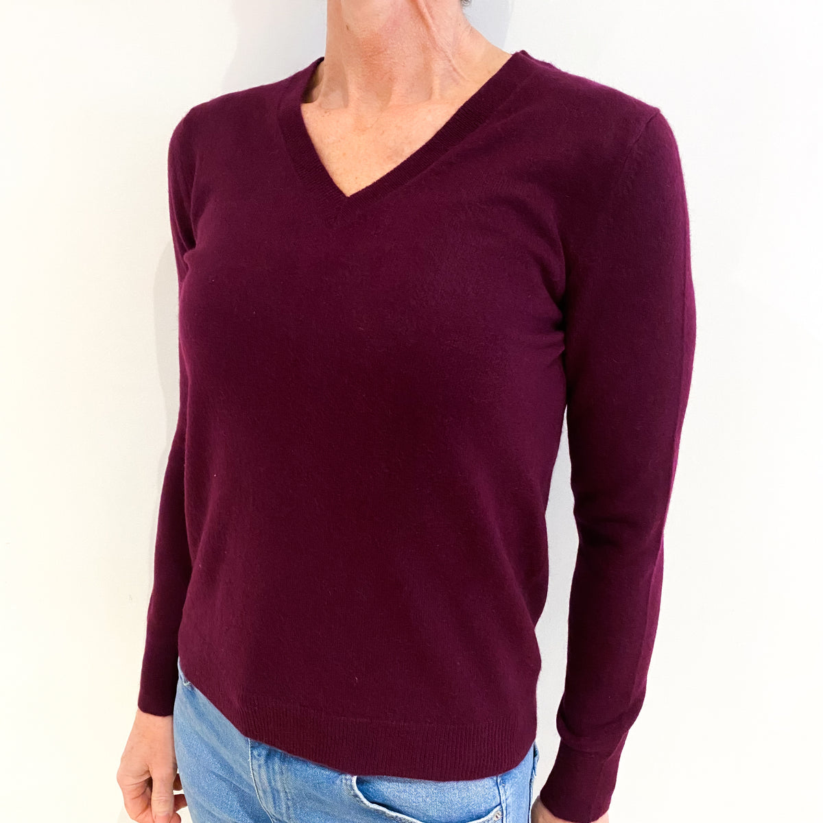 Mulberry Purple Cashmere V Neck Jumper Small