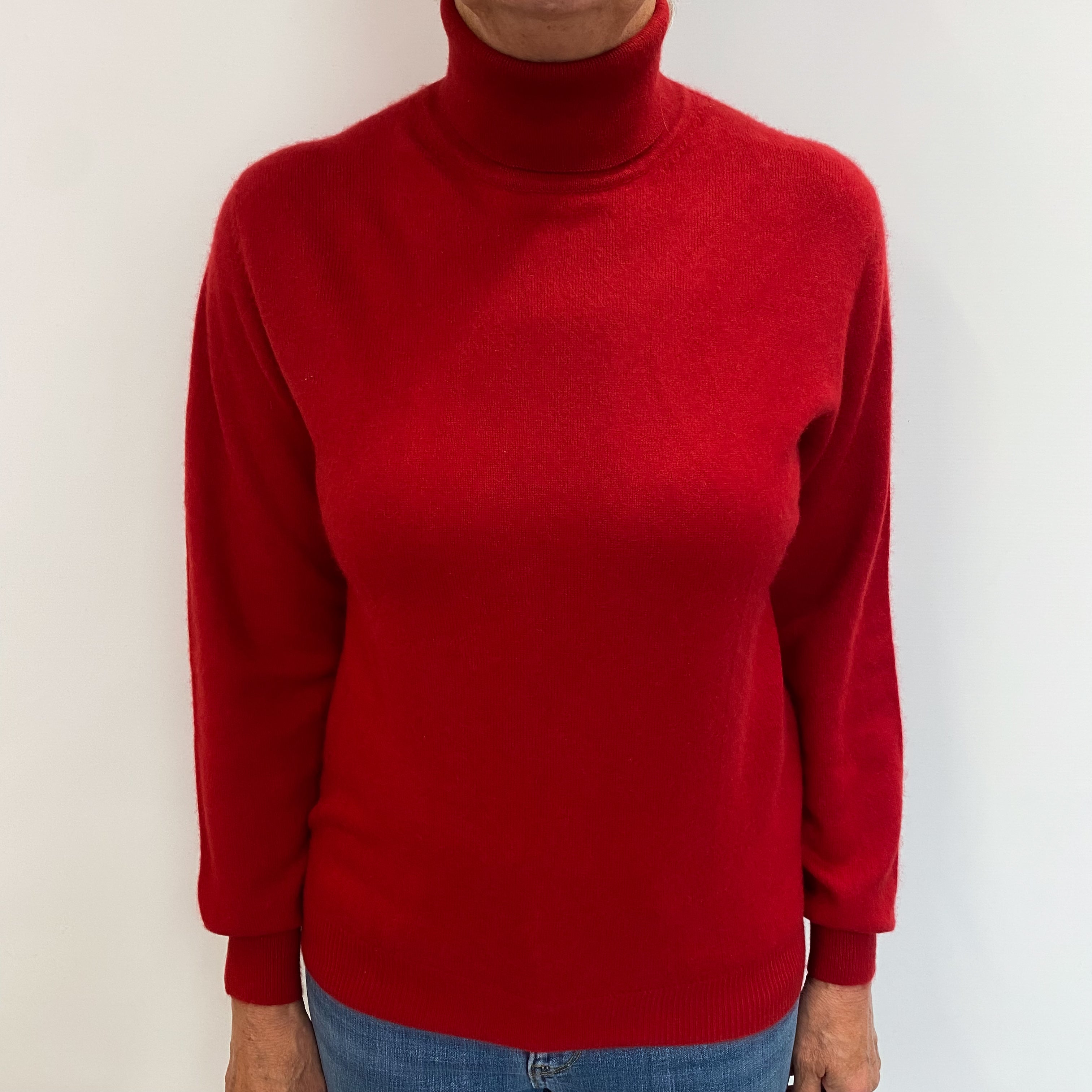 Post Box Red Cashmere Polo Neck Jumper Medium