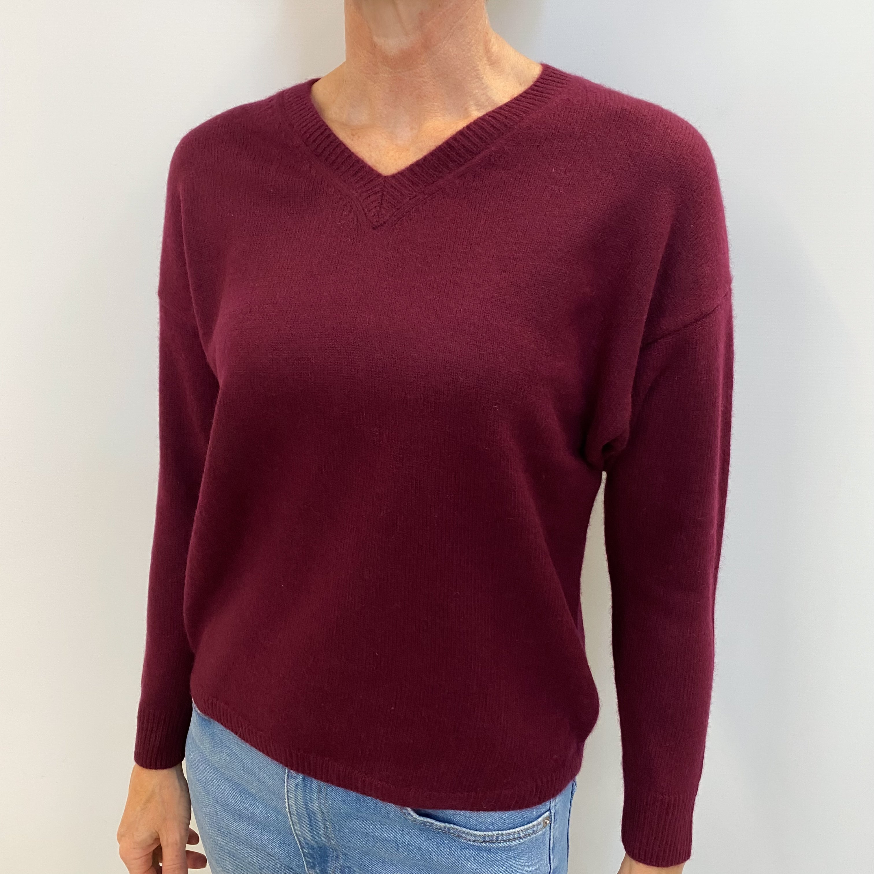 Mulberry Purple Cashmere V Neck Jumper Small