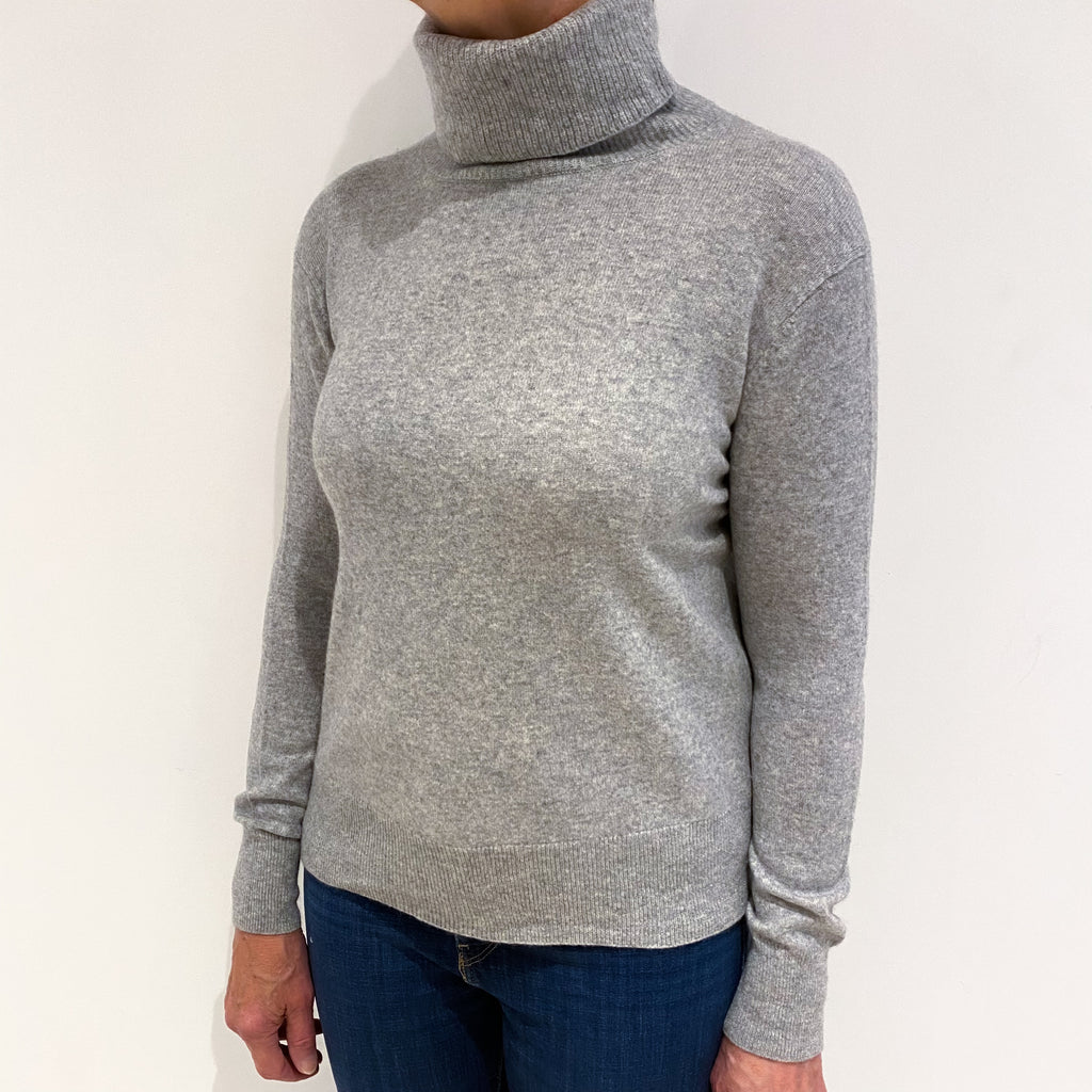 Smoke Grey Cashmere Polo Neck Jumper Medium