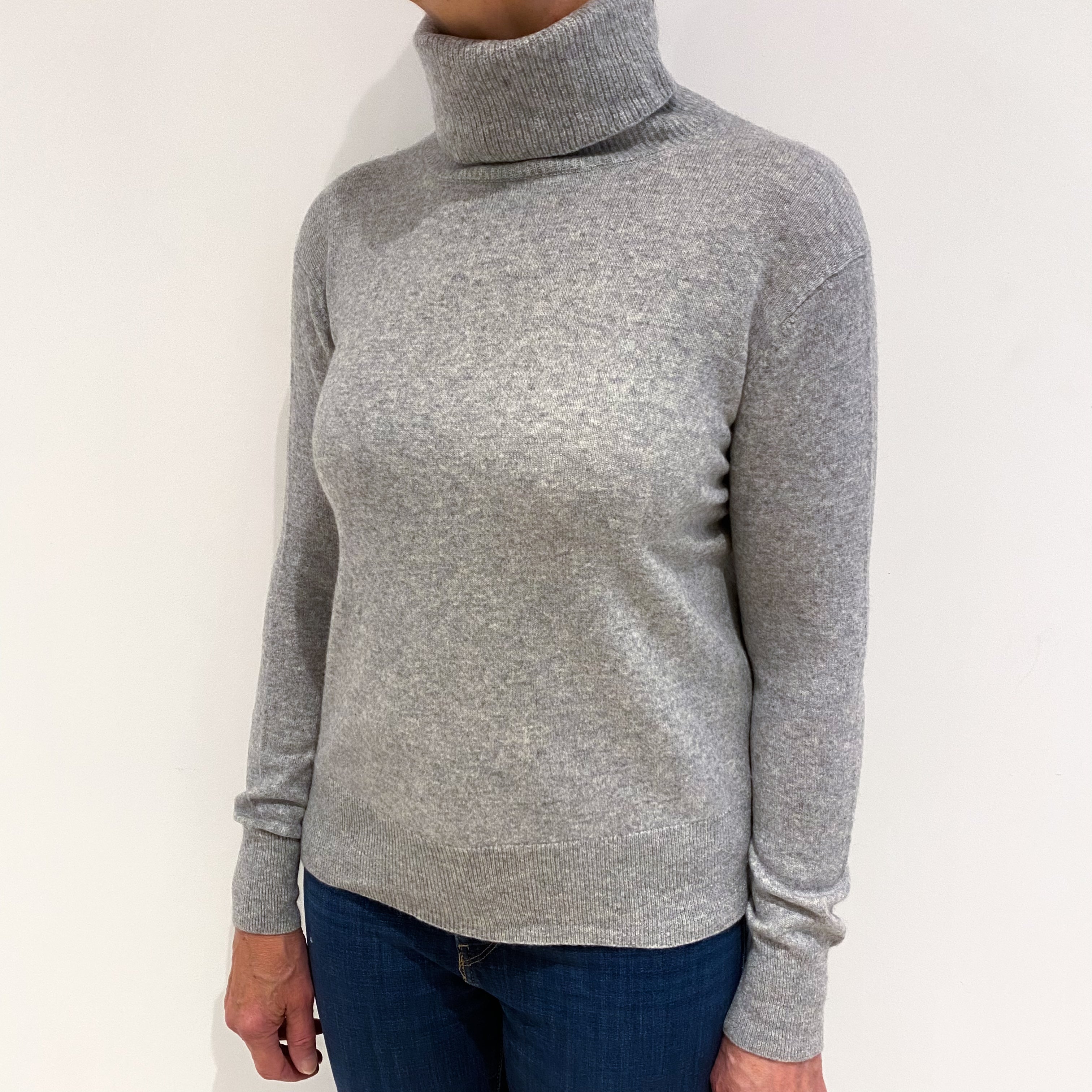 Smoke Grey Cashmere Polo Neck Jumper Medium