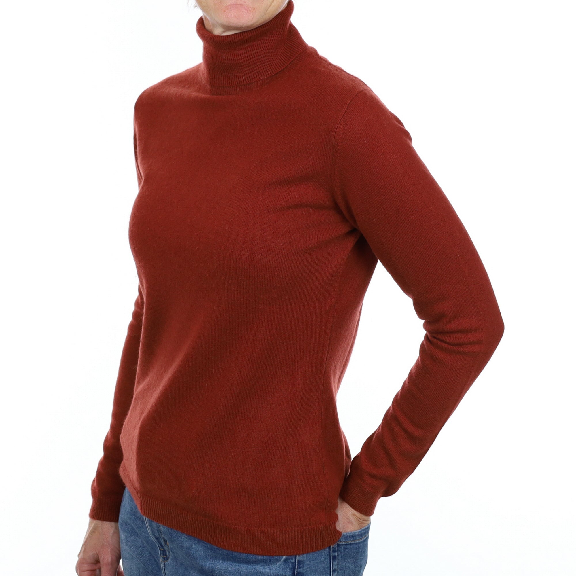 Rust Brown Cashmere Polo Neck Jumper Small