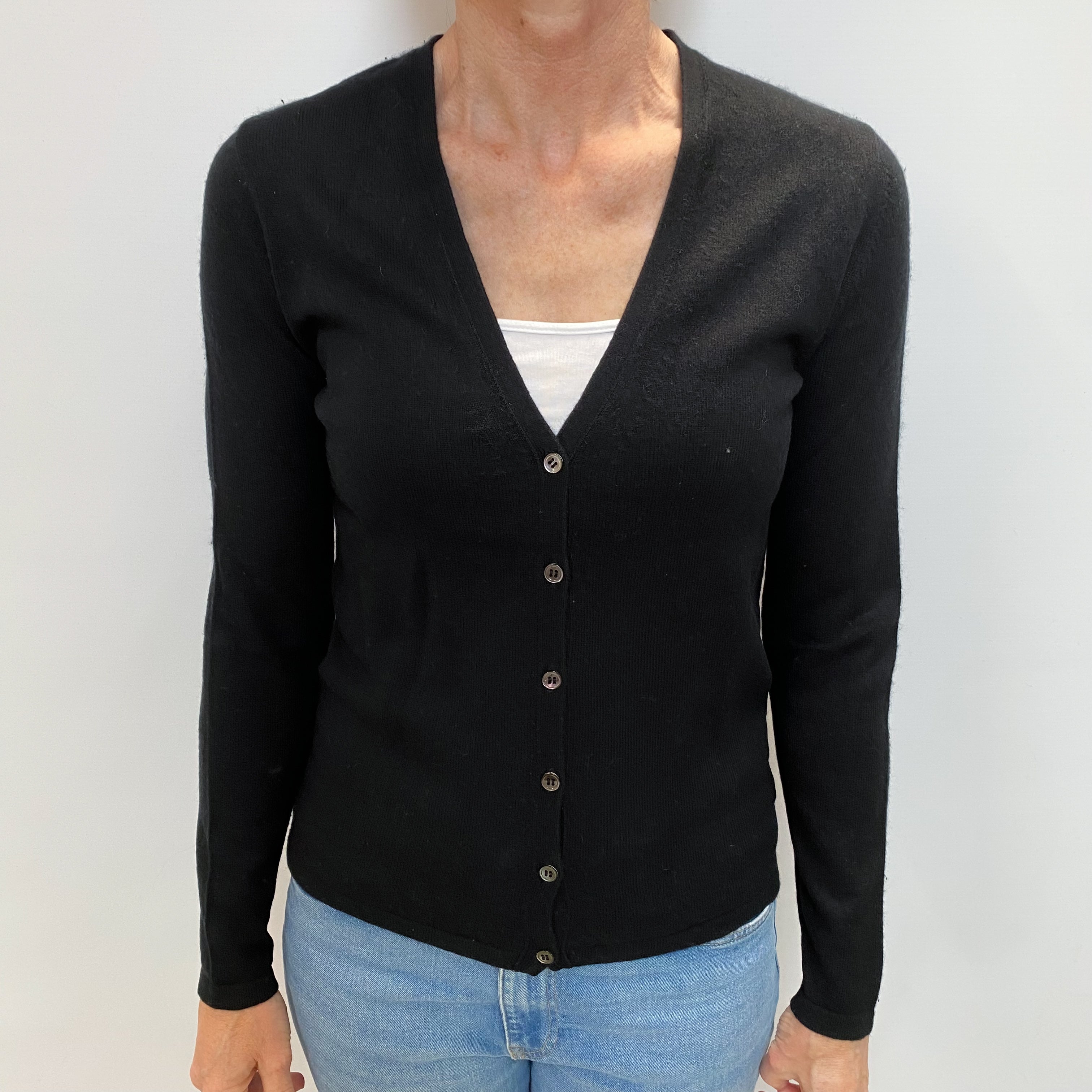Black Cashmere V Neck Cardigan Small