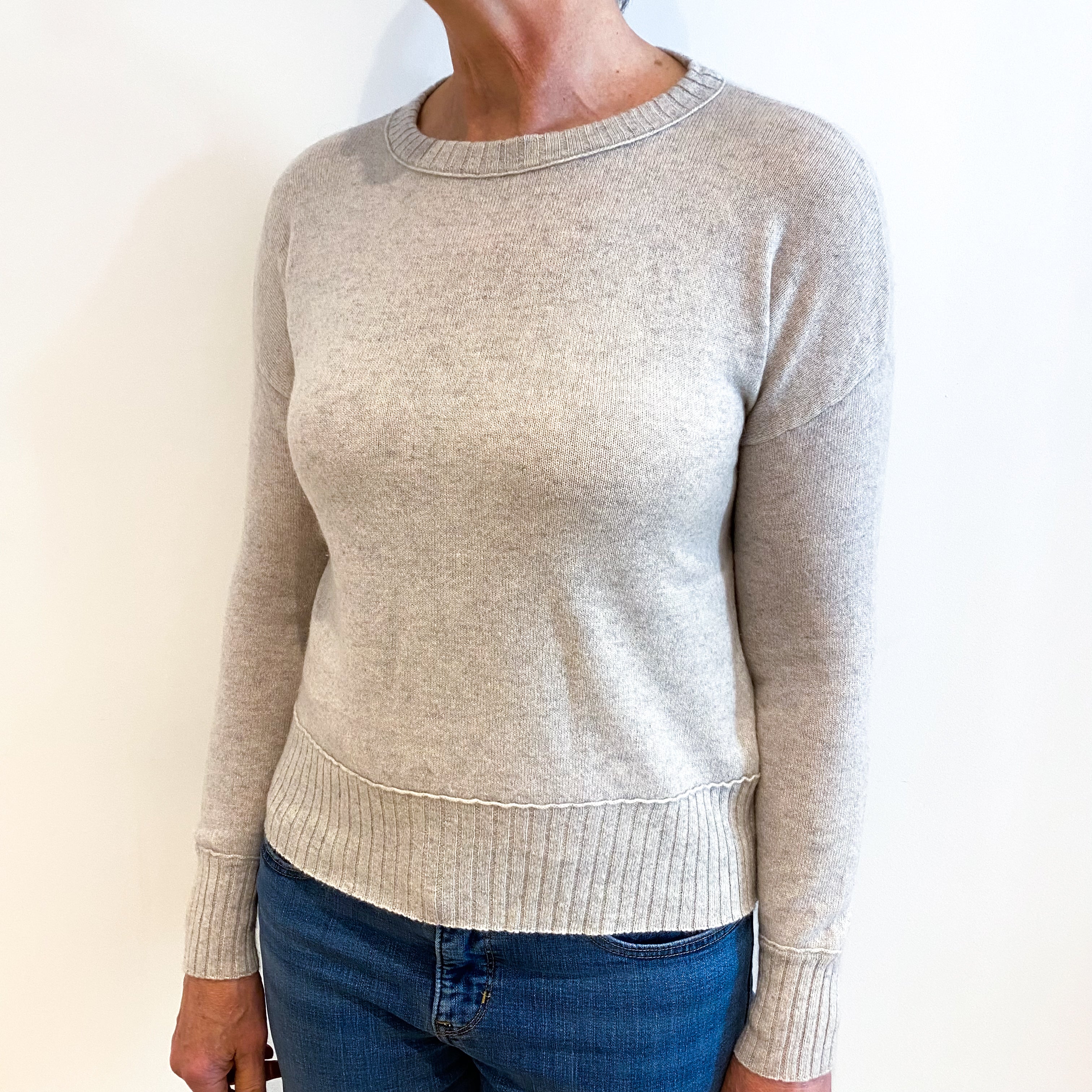 Dusty Beige Cashmere Crew Neck Jumper Medium