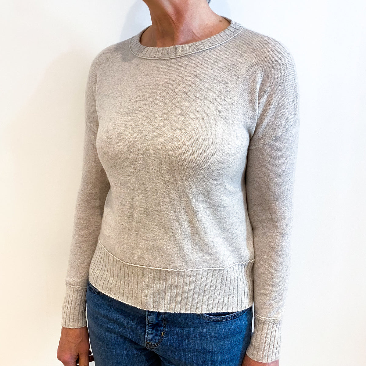 Dusty Beige Cashmere Crew Neck Jumper Medium