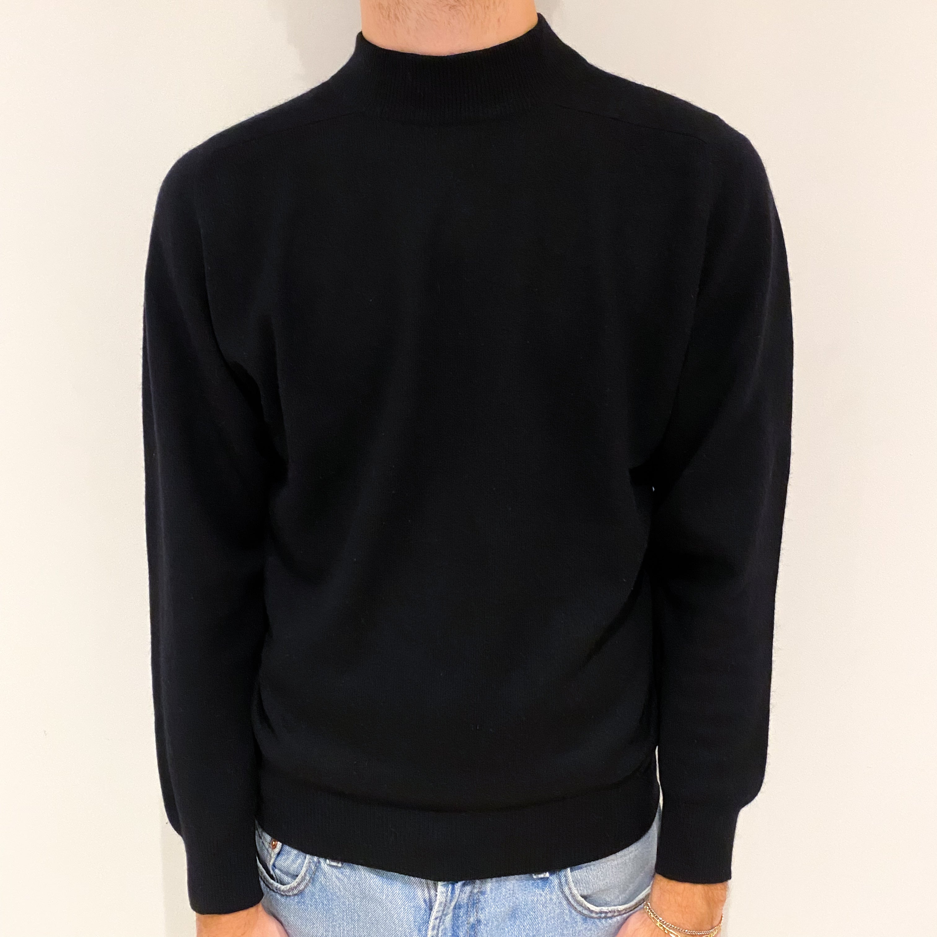 Men's Black Cashmere Turtle Neck Jumper Large