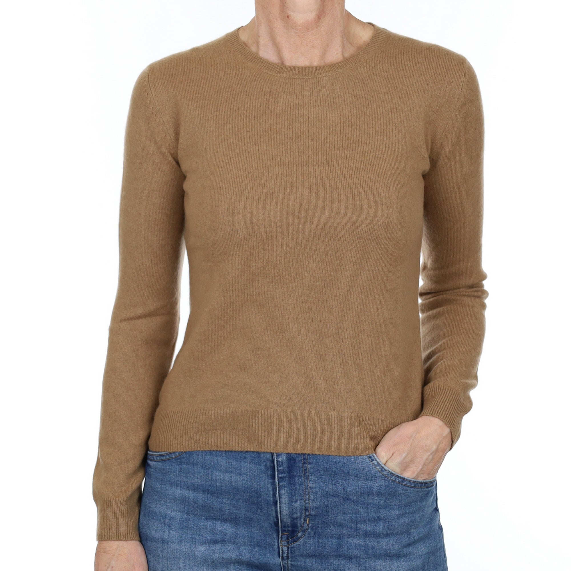 Toffee Brown Cashmere Crew Neck Jumper Small