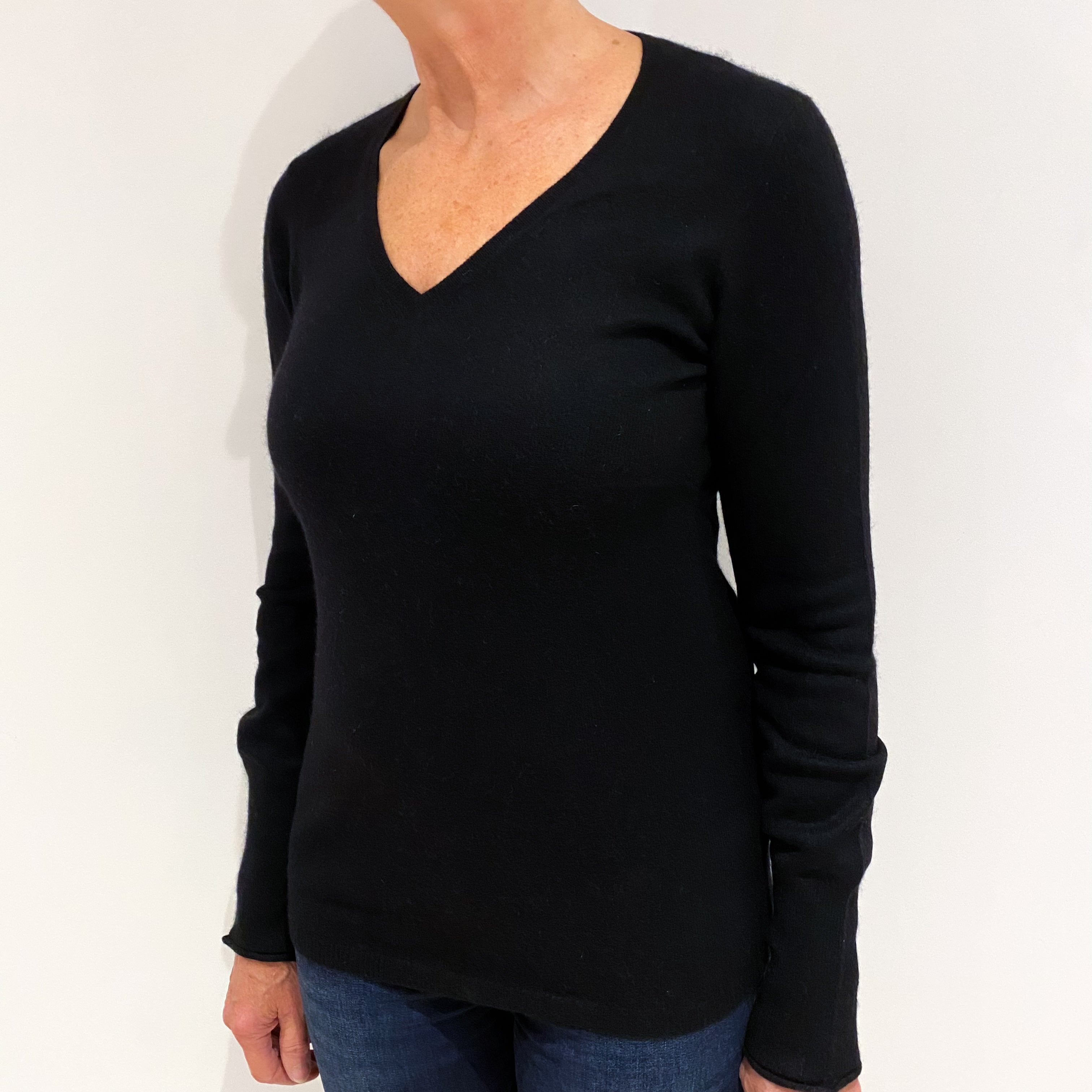 Black Cashmere V Neck Jumper Medium