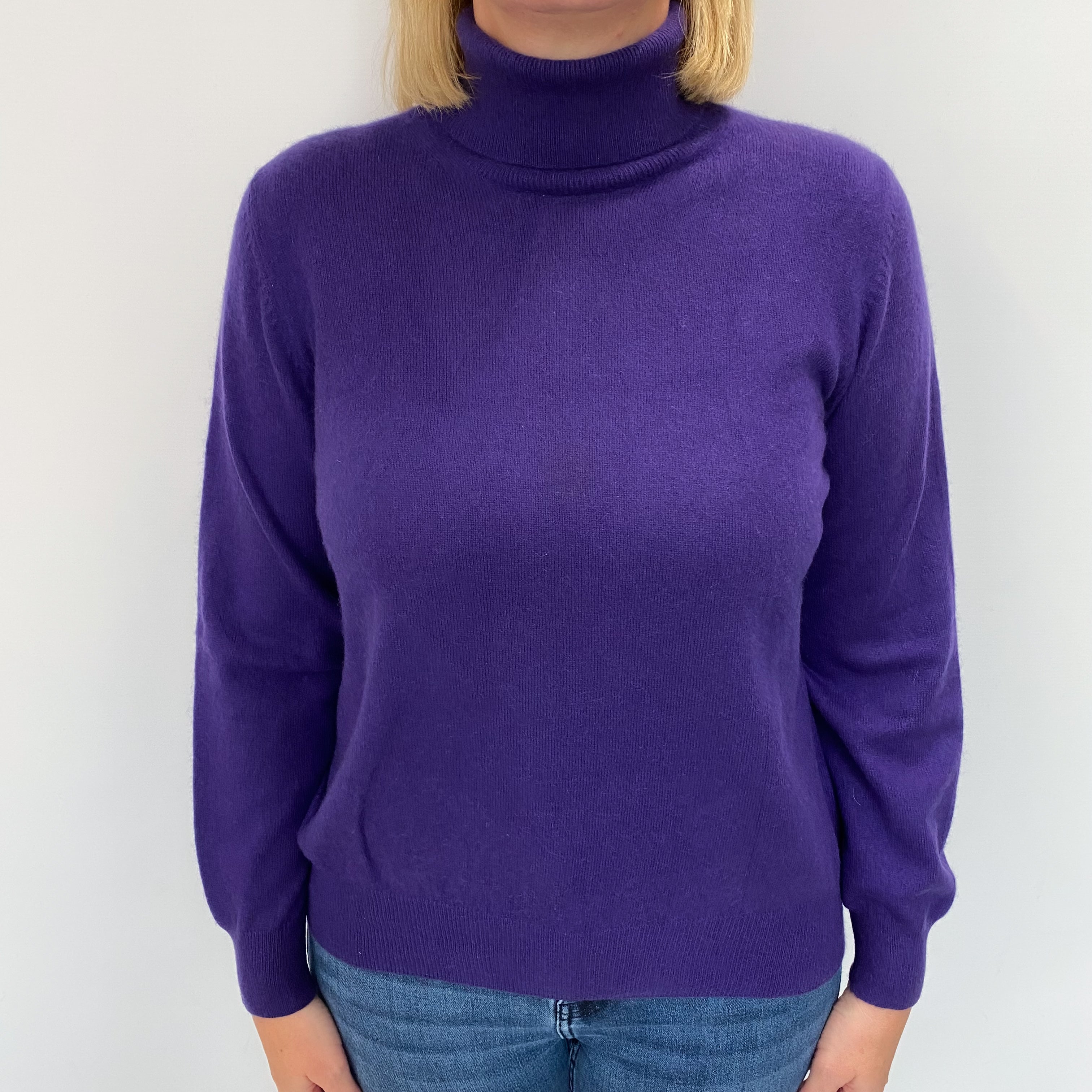 Grape Purple Cashmere Polo Neck Jumper Large