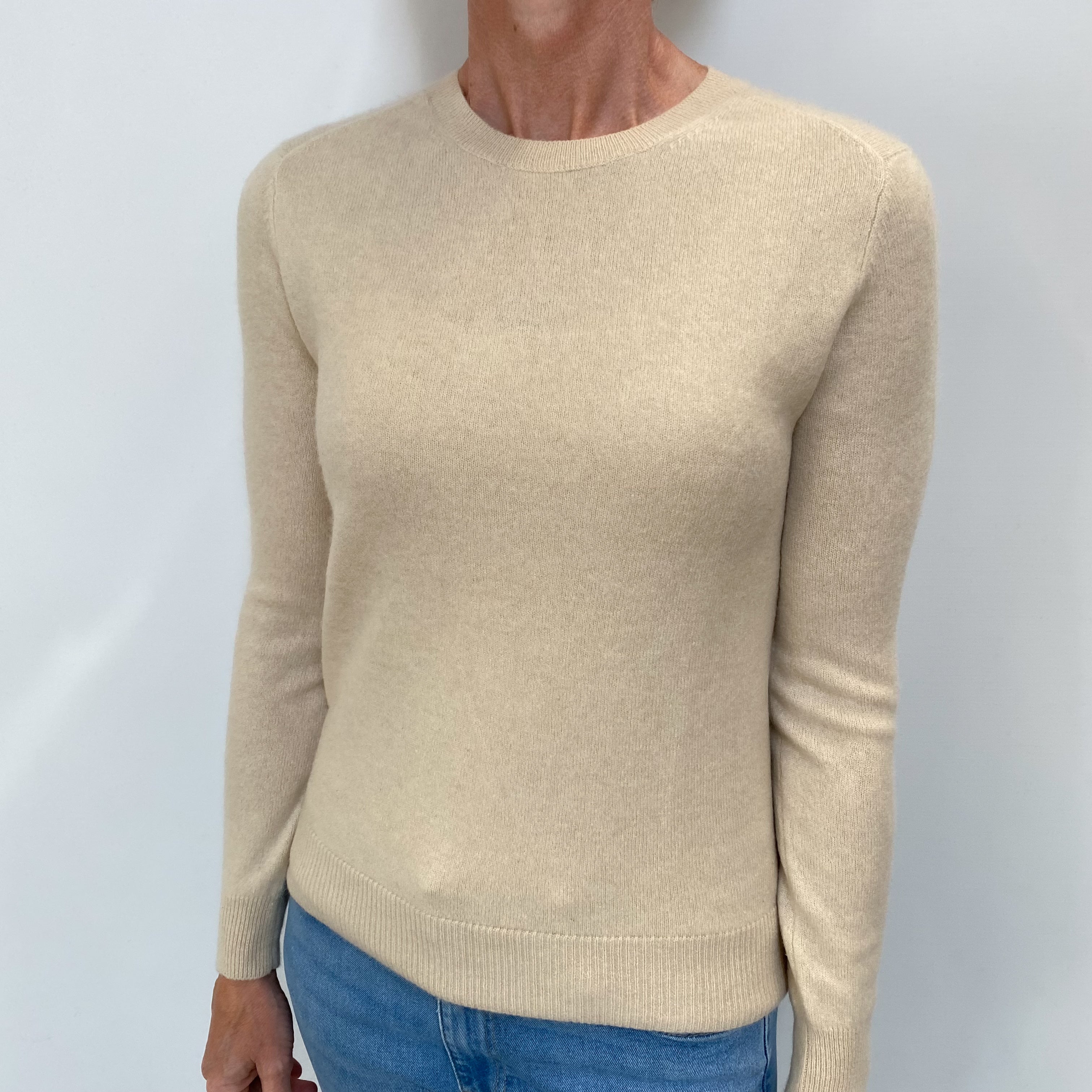 Soft Beige Cashmere Crew Neck Jumper Small