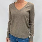 Mink Brown Cashmere V Neck Jumper Small