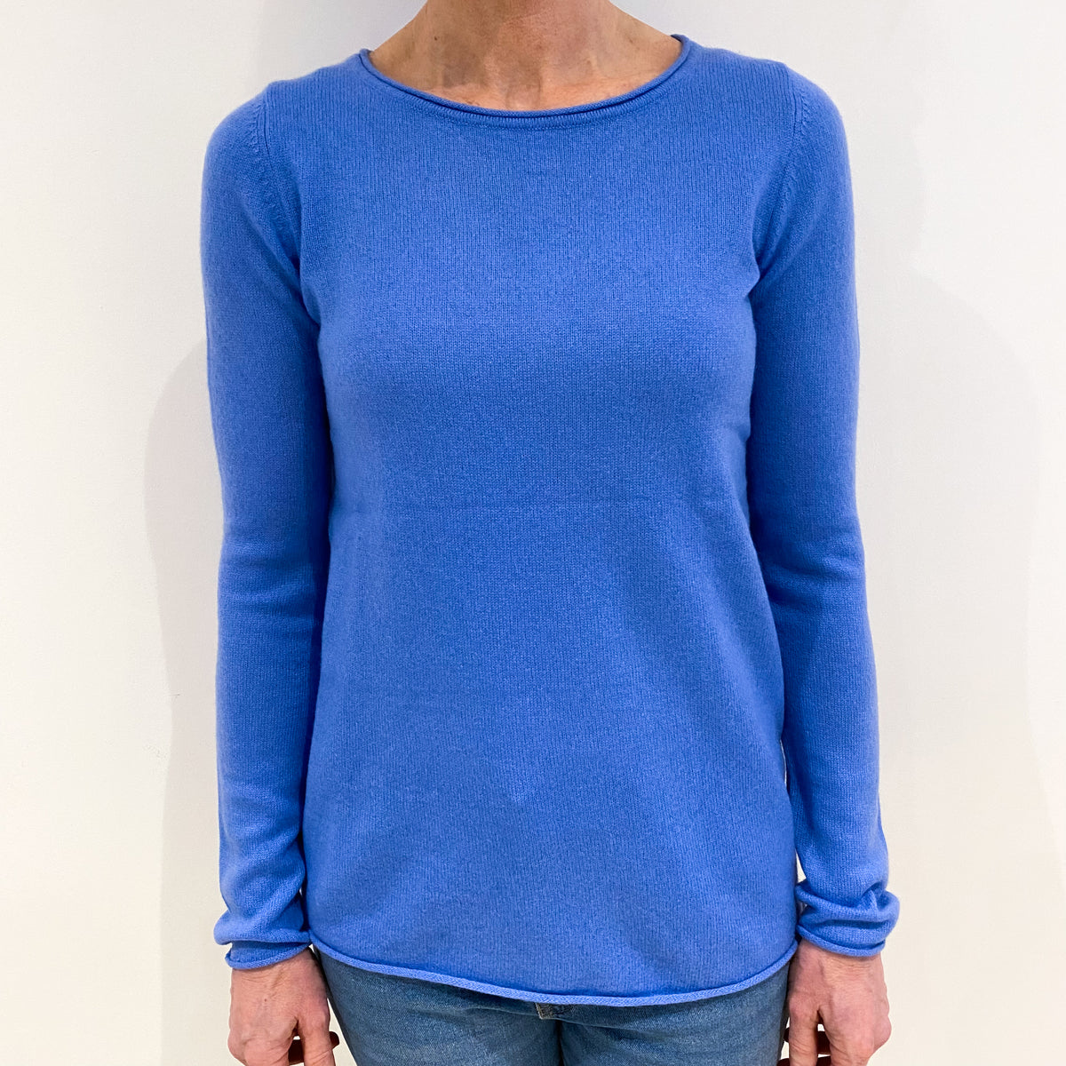 Cornflower Blue Cashmere Scoop Neck Jumper Small