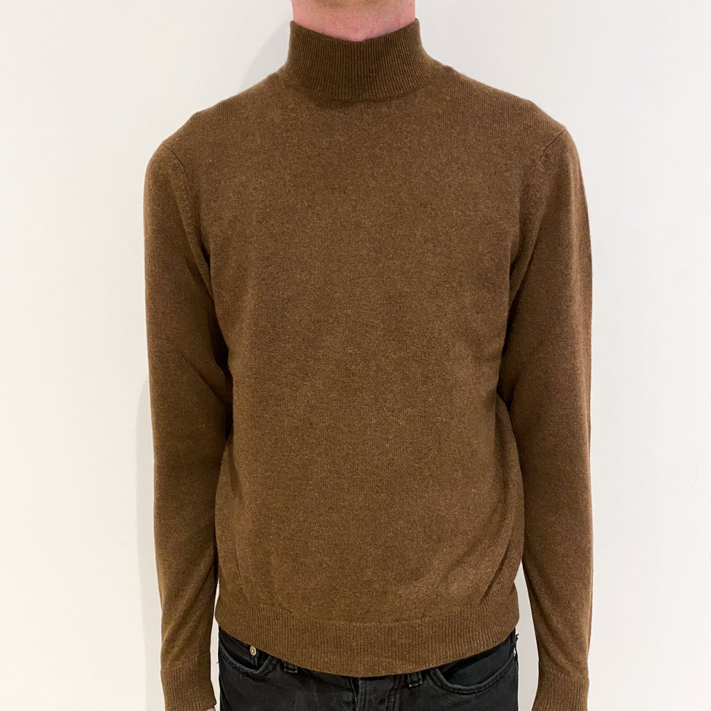 Men's Nutmeg Brown Cashmere Turtle Neck Jumper Small