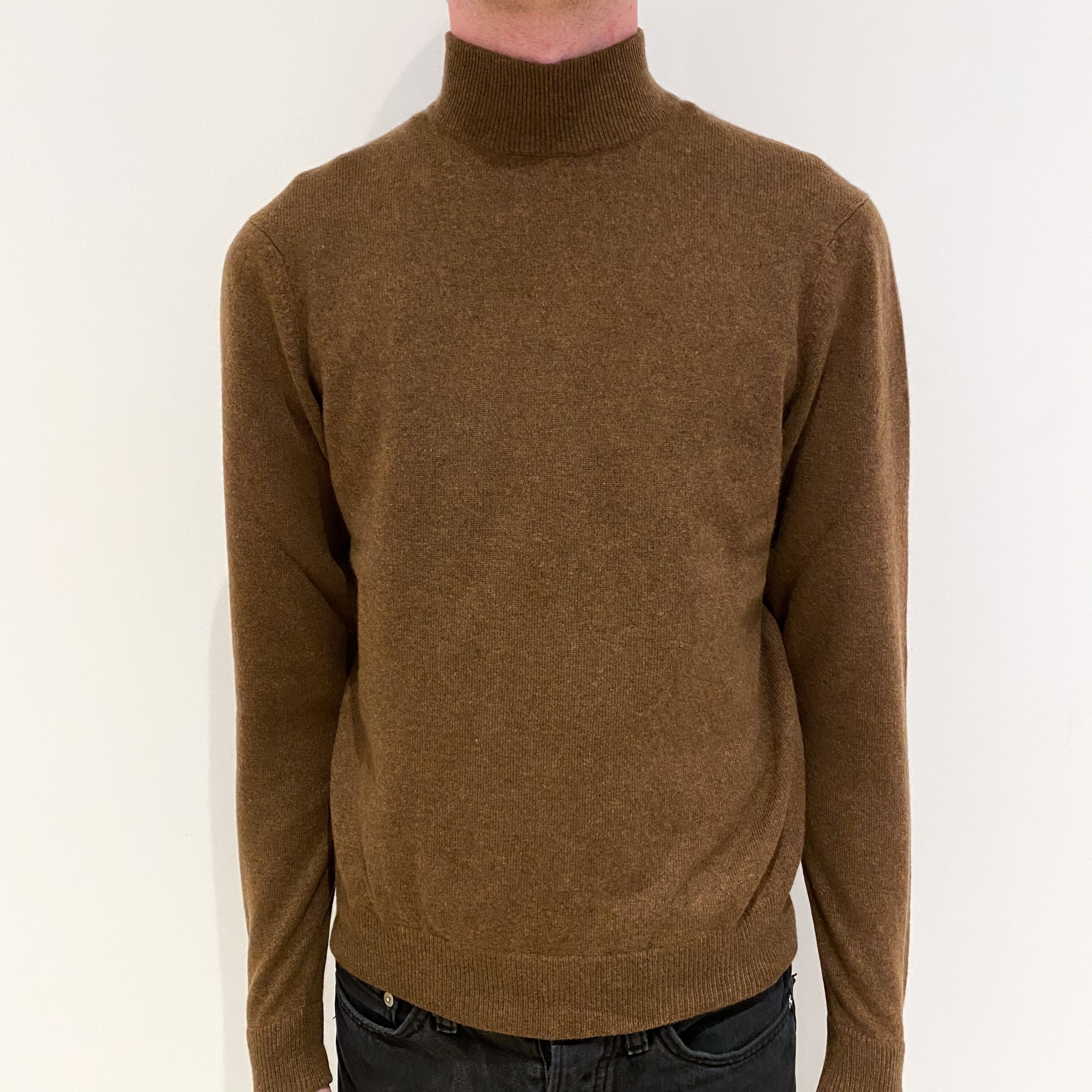 Men's Nutmeg Brown Cashmere Turtle Neck Jumper Small