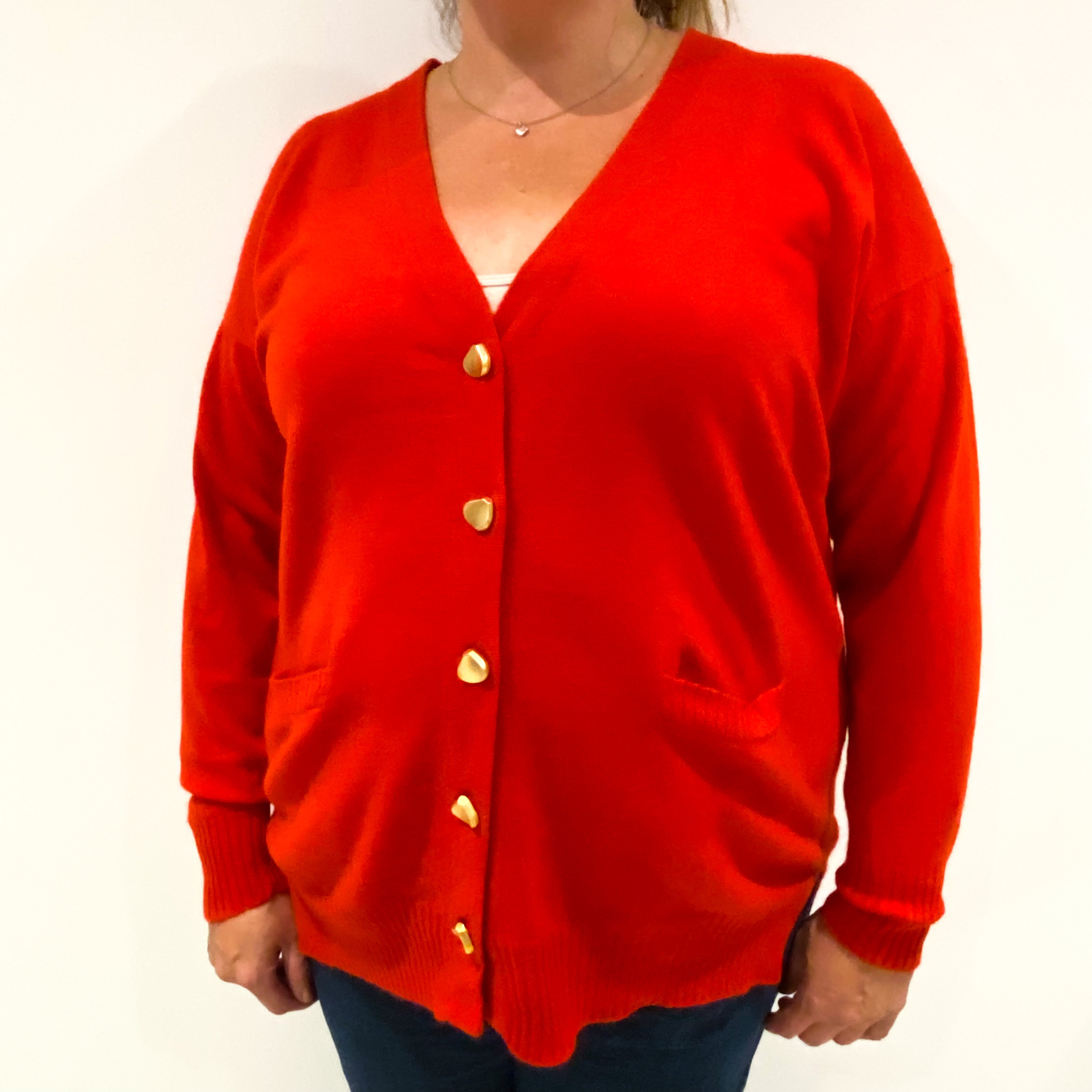 Vintage Post Box Red Cashmere Cardigan Extra Large