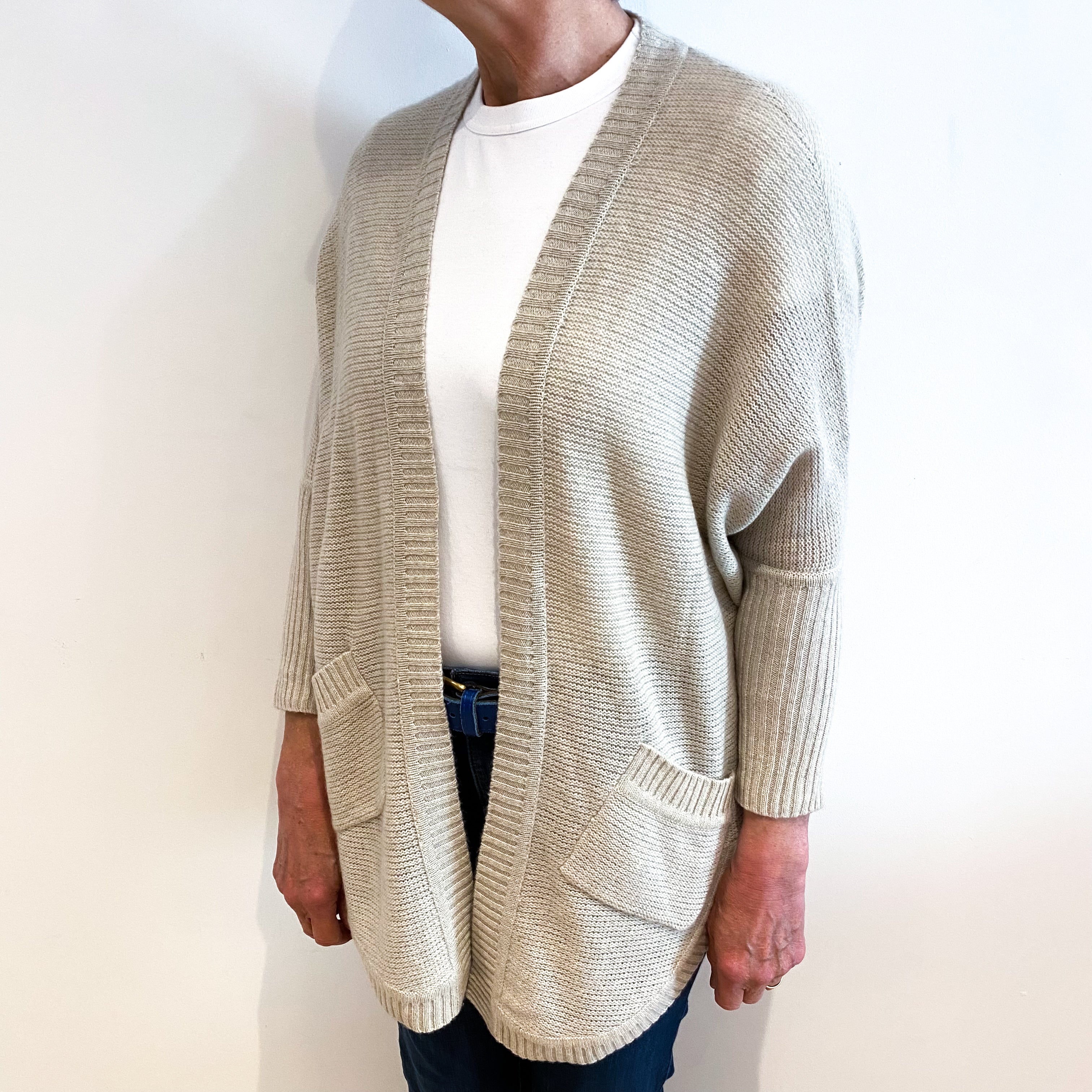 Oatmeal Cashmere Edge To Edge Cardigan Medium